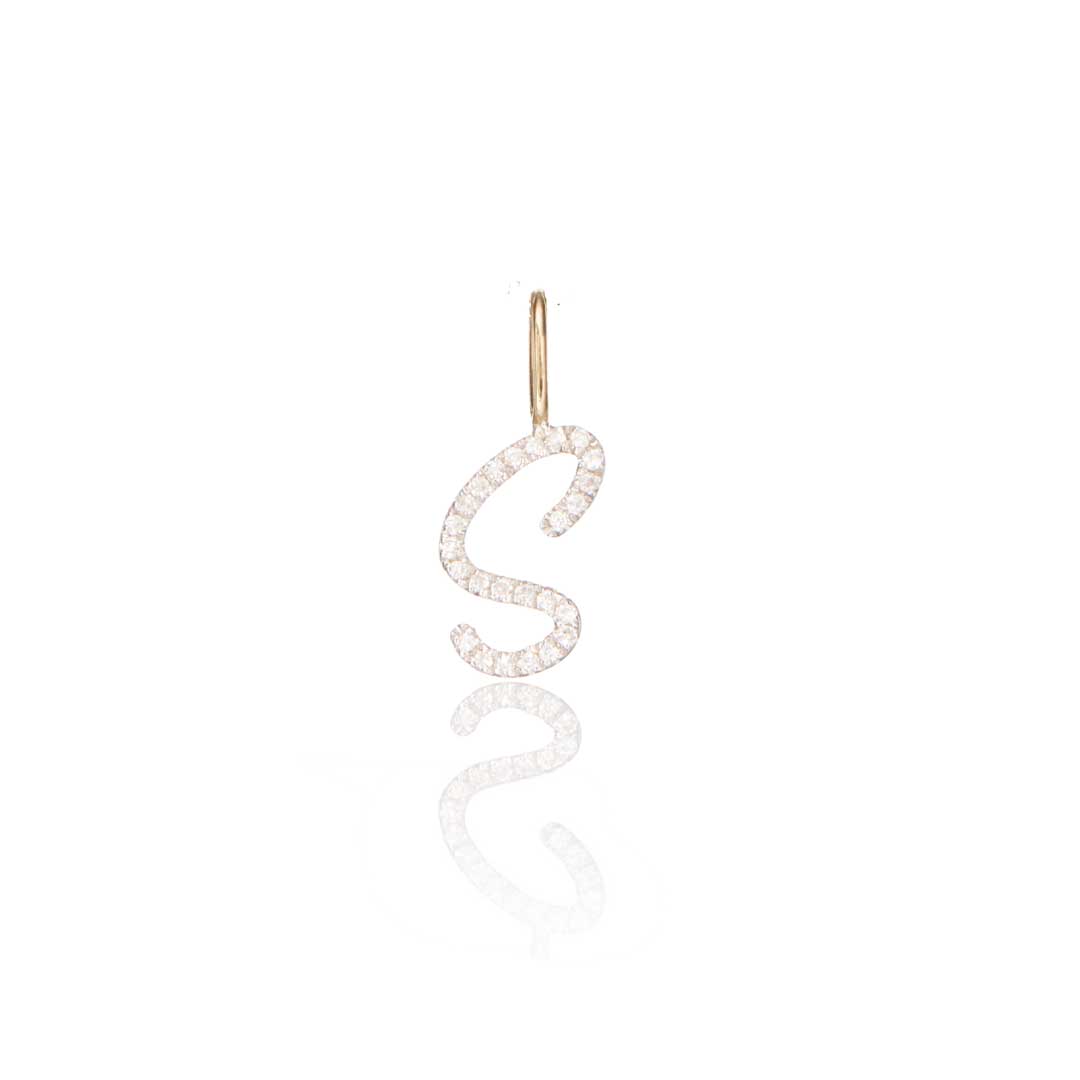 Gold Individual Diamond Style Curve Initial Charm
