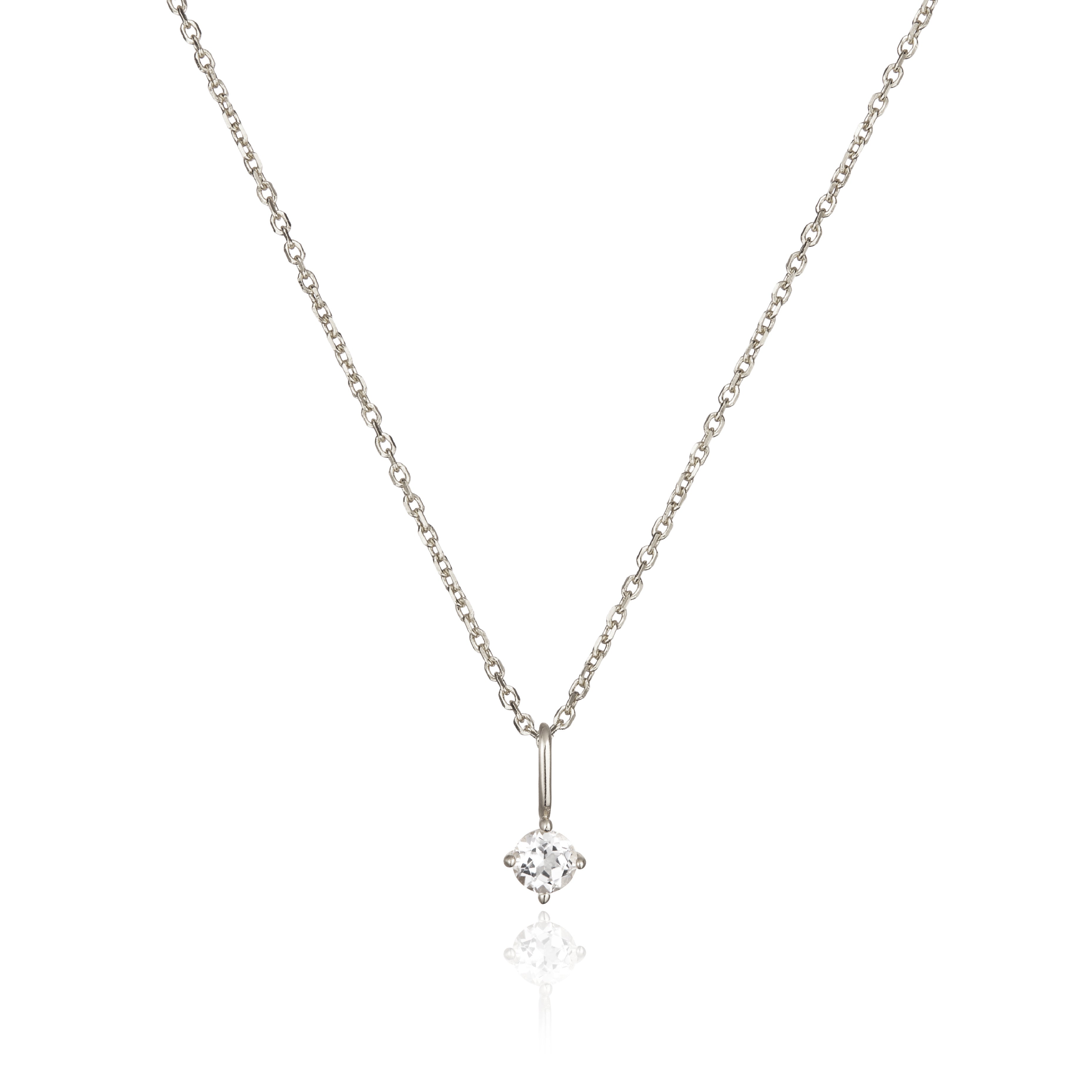 Solid White Gold Small Birthstone Pendant Necklace