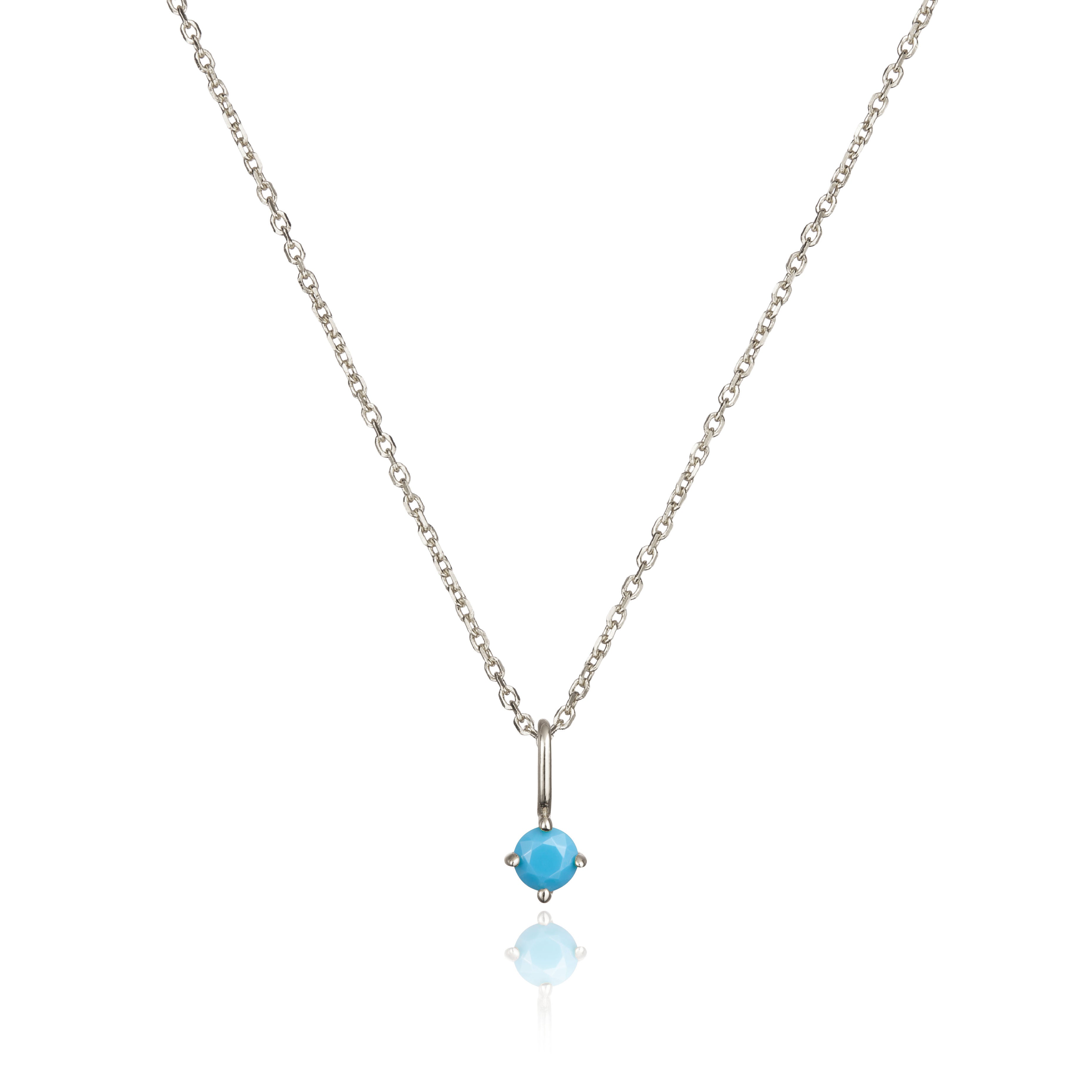 Solid White Gold Small Birthstone Pendant Necklace