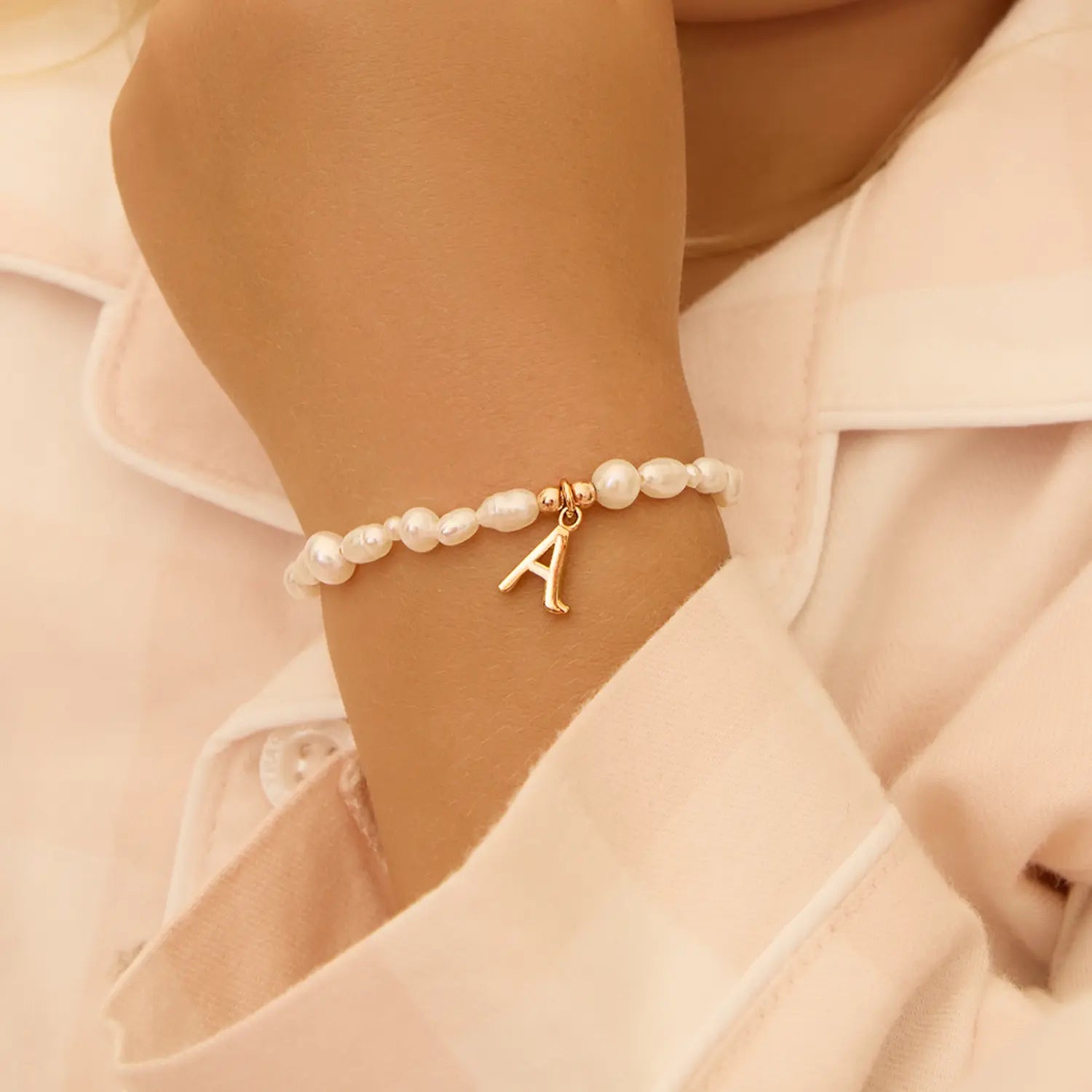 Gold Children's Pearl Initial Letter Bracelet