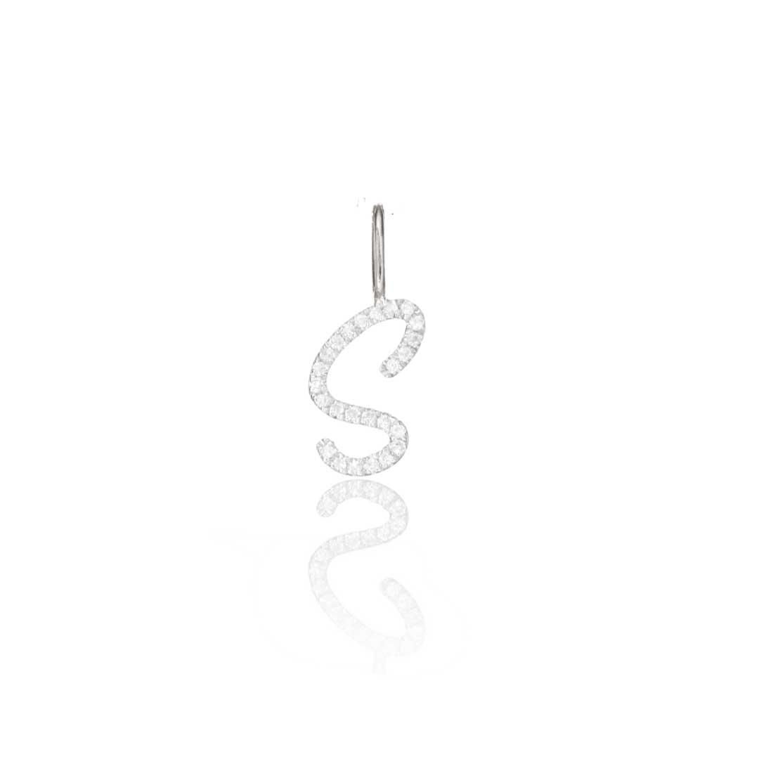 Silver Individual Diamond Style Curve Initial Charm