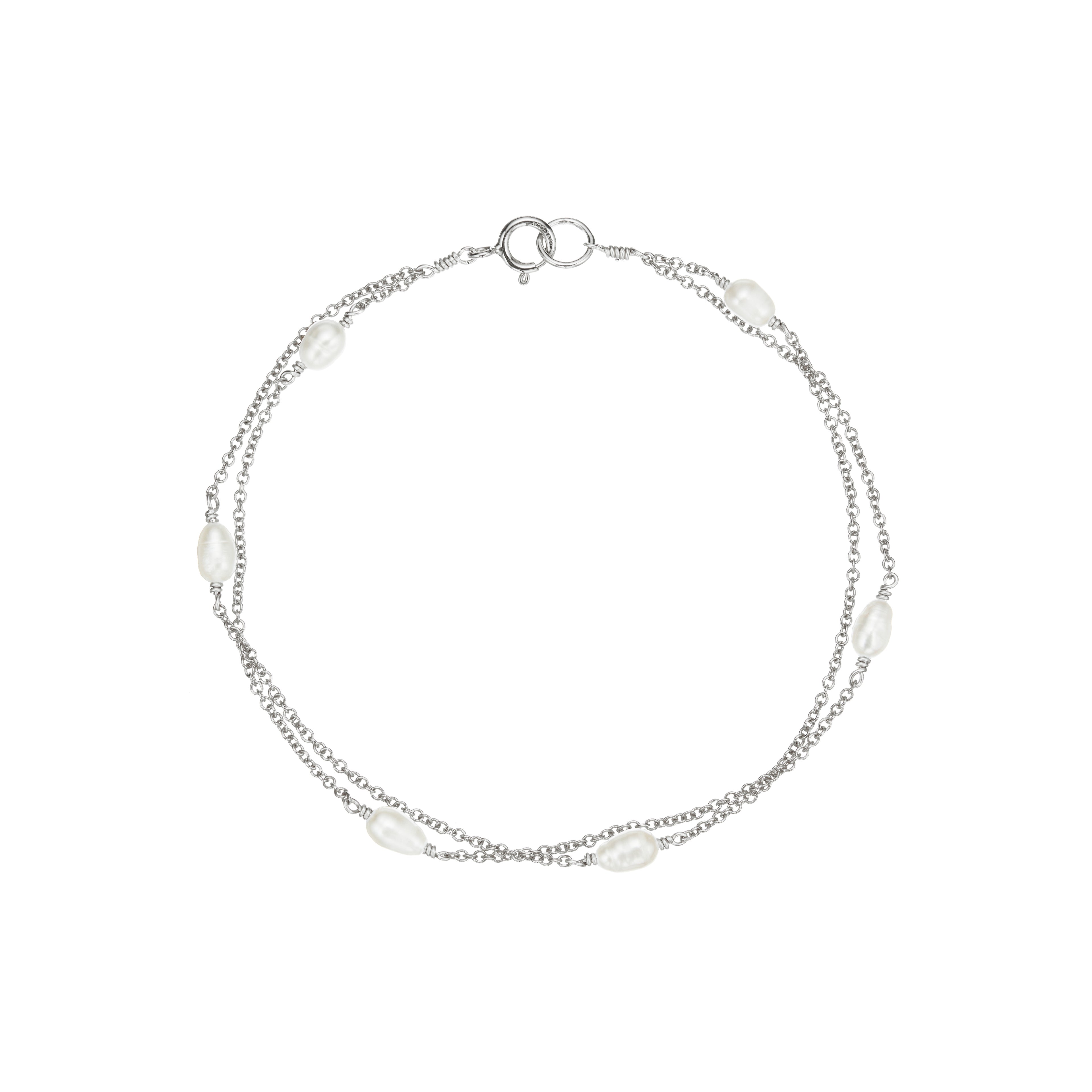 Solid White Gold Layered Seed Pearl Bracelet