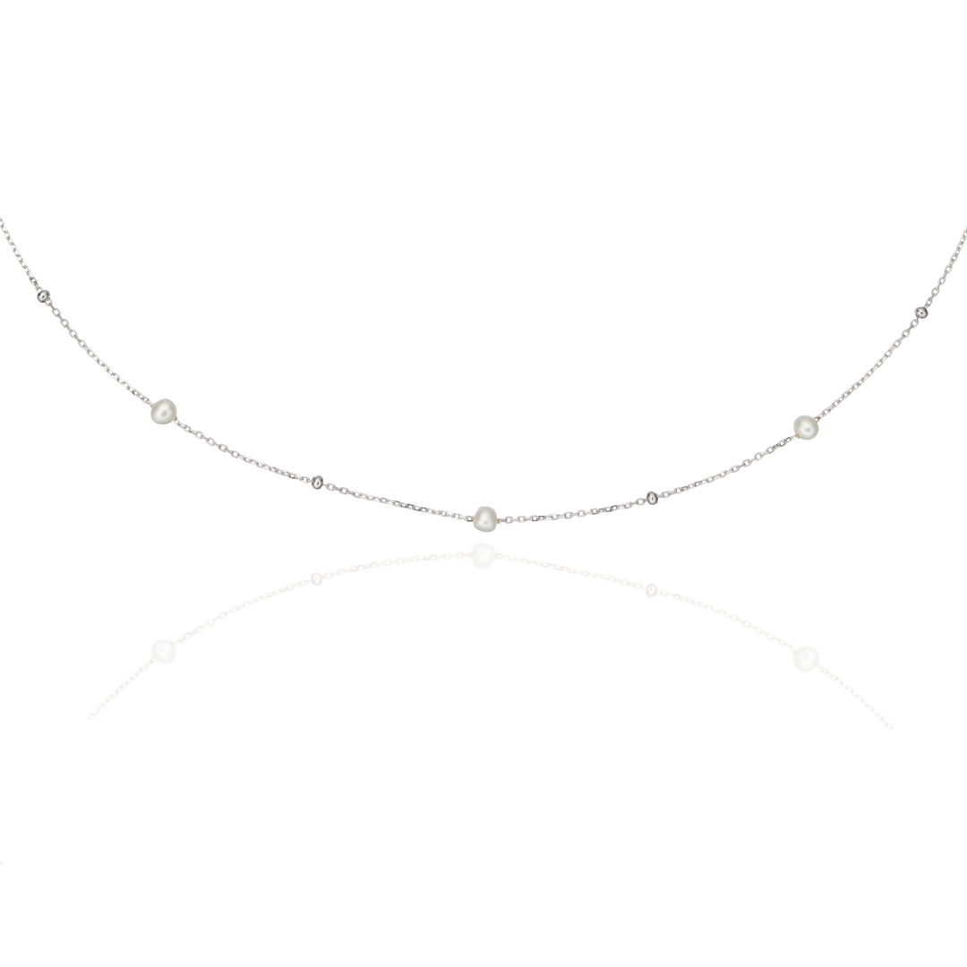 Silver Five Pearl Satellite Necklace