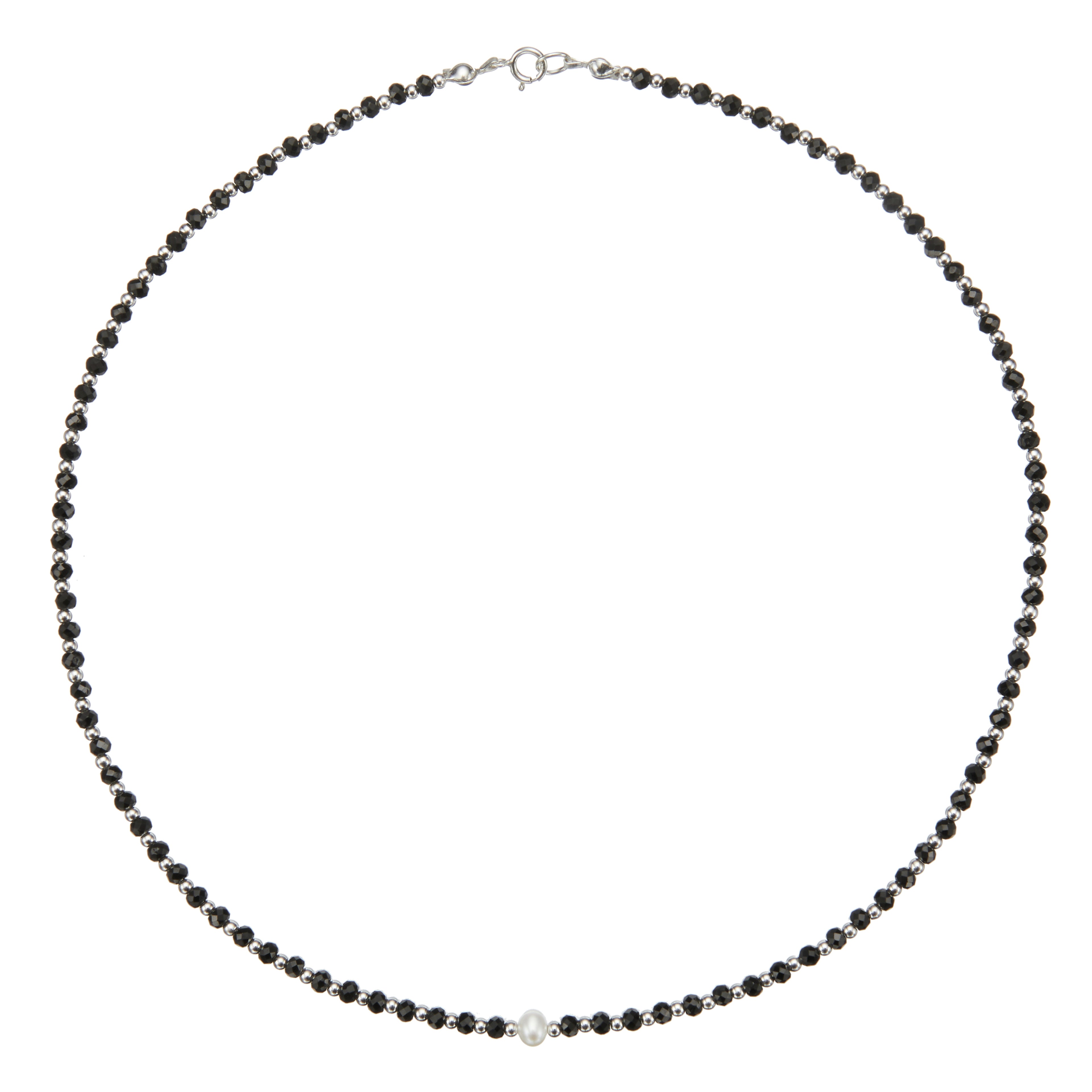 Silver spinel gemstone choker on a white background