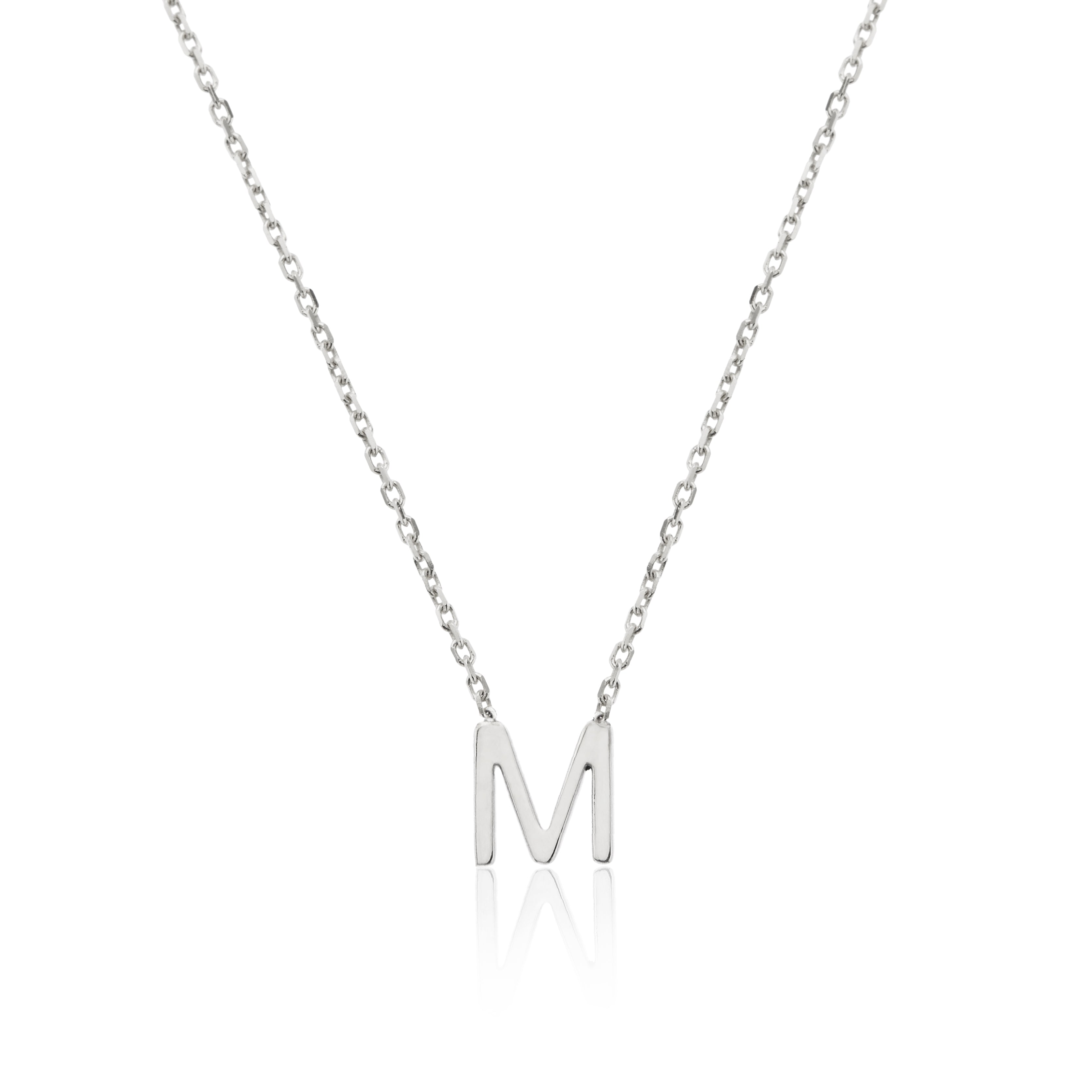 Solid White Gold Miniature Initial Letter Necklace