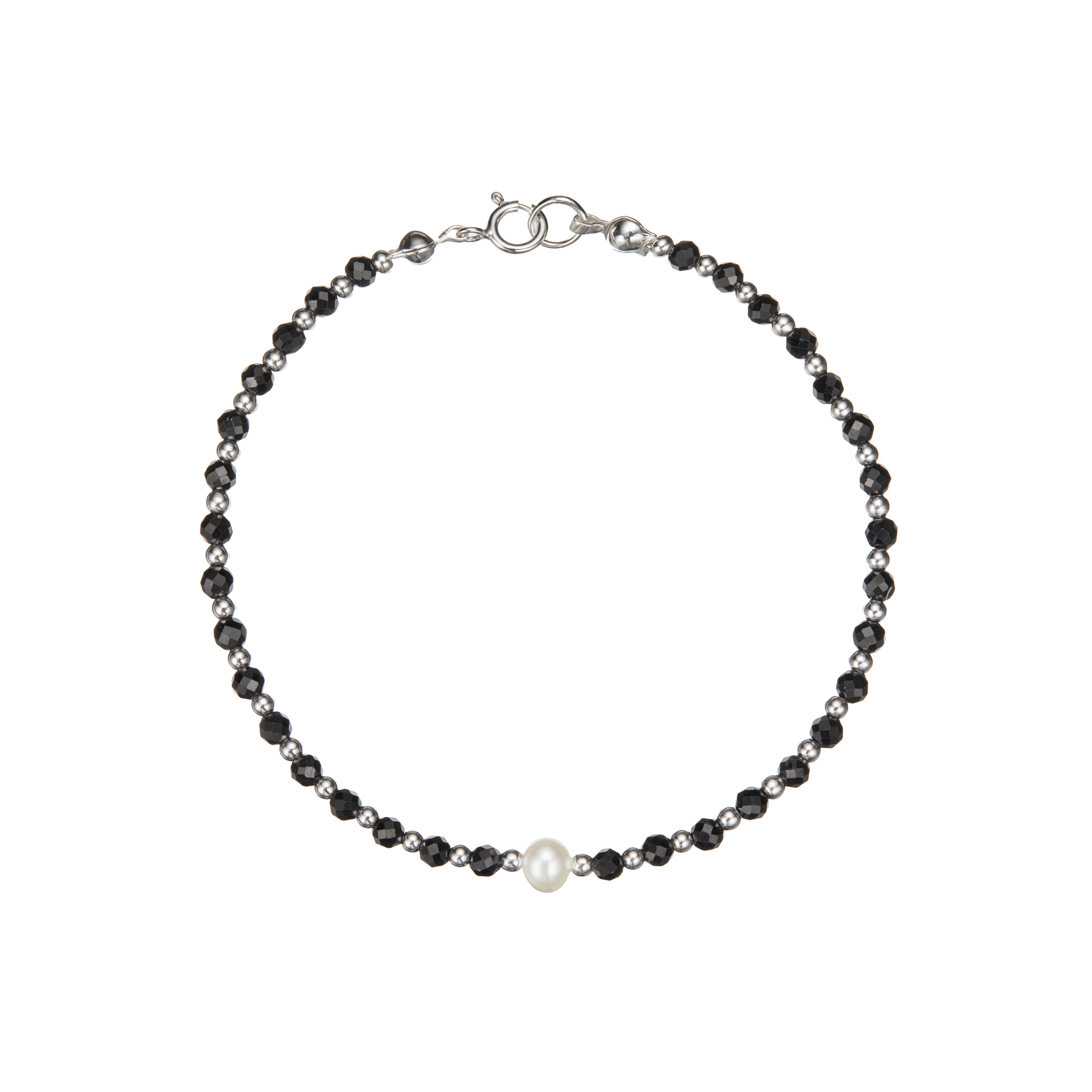 Silver spinel gemstone bracelet on a white background