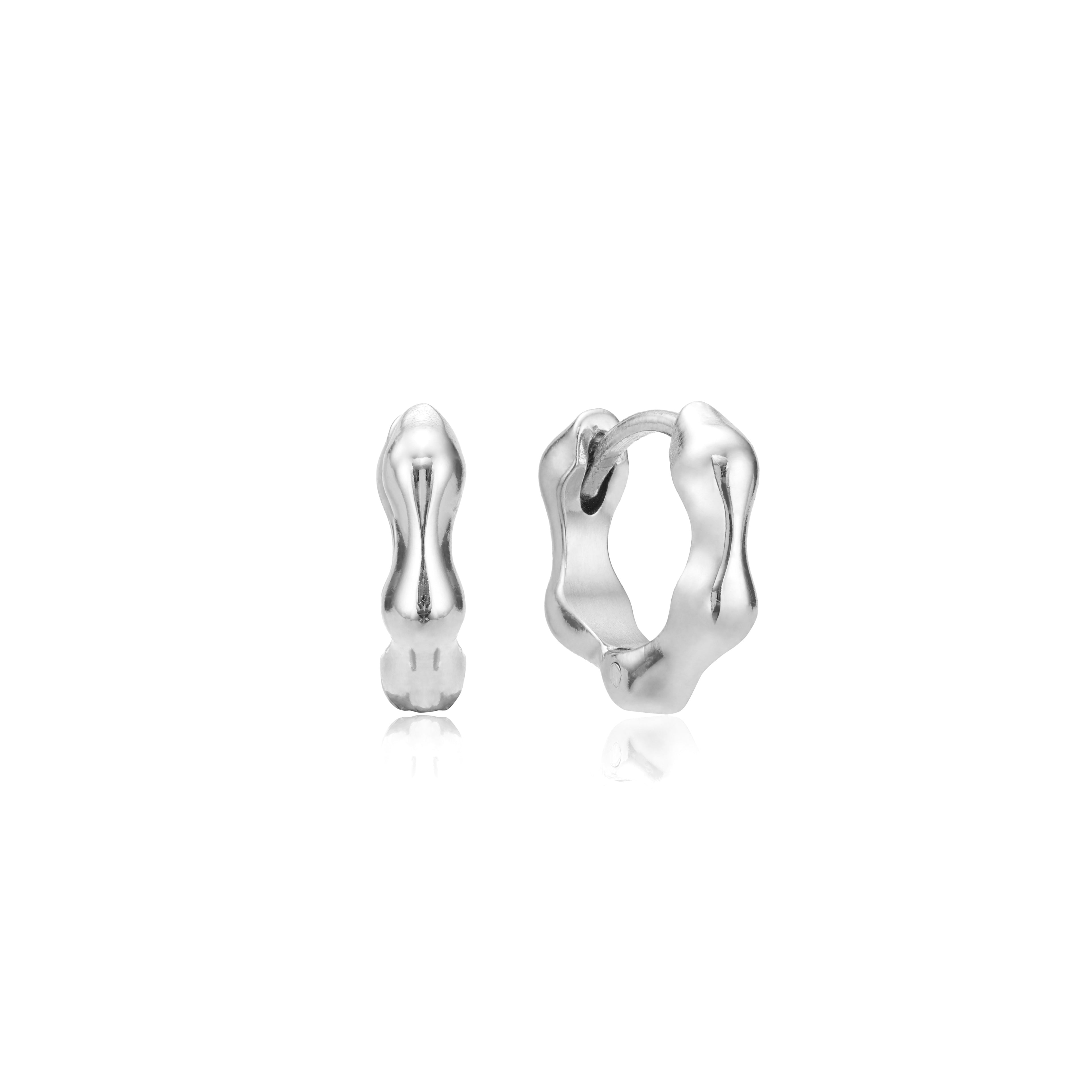 Silver Molten Huggie Hoop Earrings