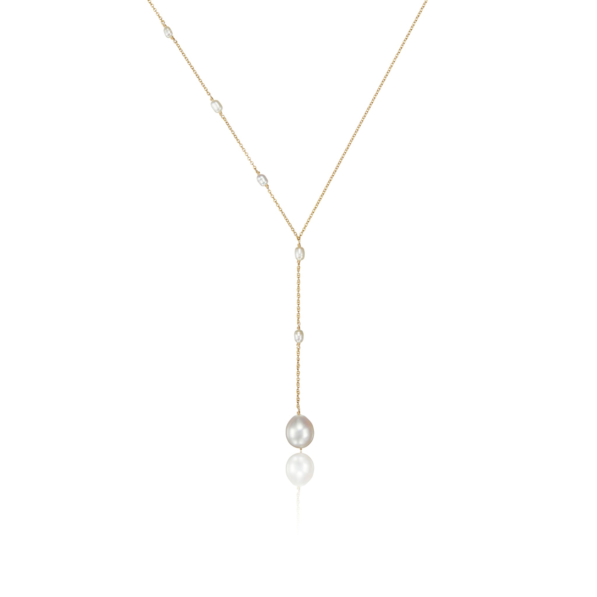 Gold Seed Pearl Lariat Necklace