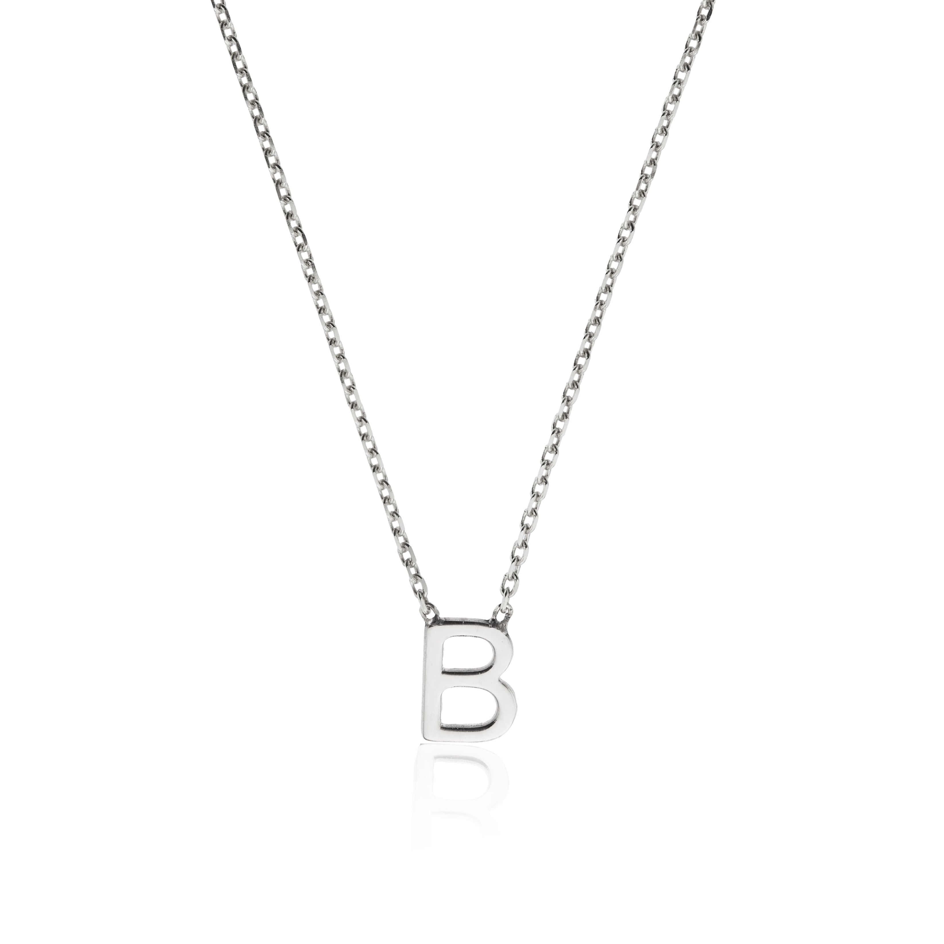 Solid White Gold Miniature Initial Letter Necklace