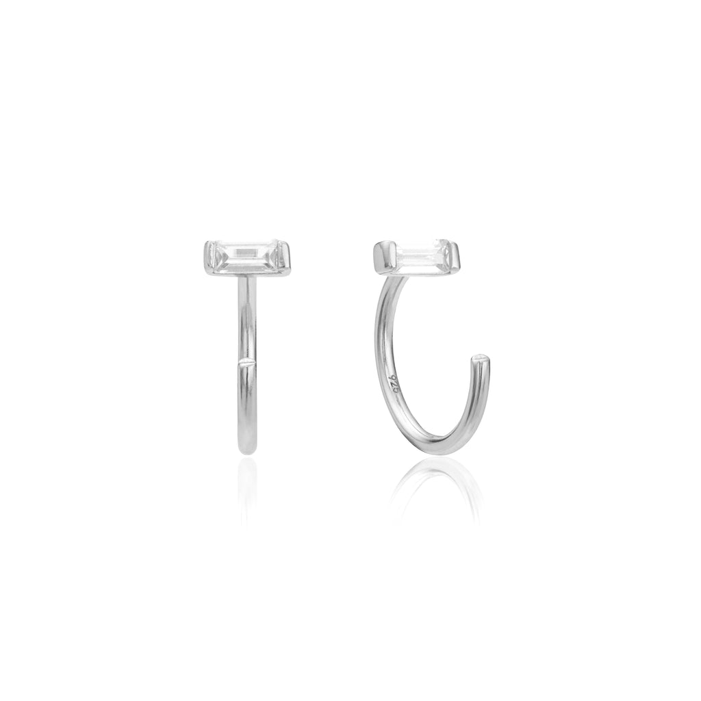 Diamond Style Baguette Lobe Hoop Earrings