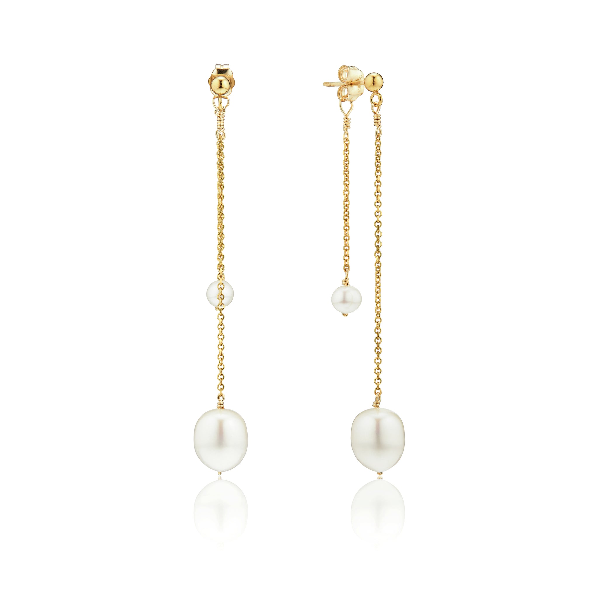 Gold Layered Large and Small Pearl Earrings