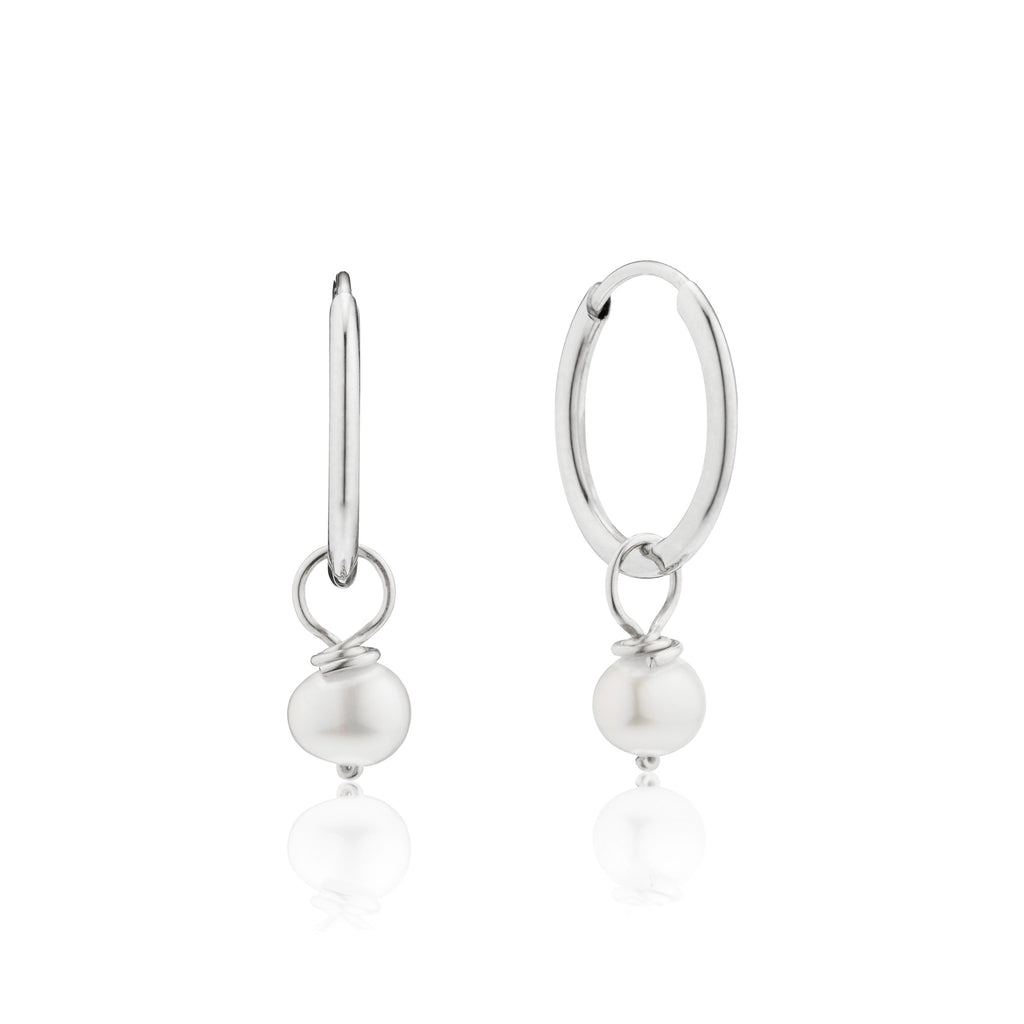 Small Pearl Drop Hoop Earrings