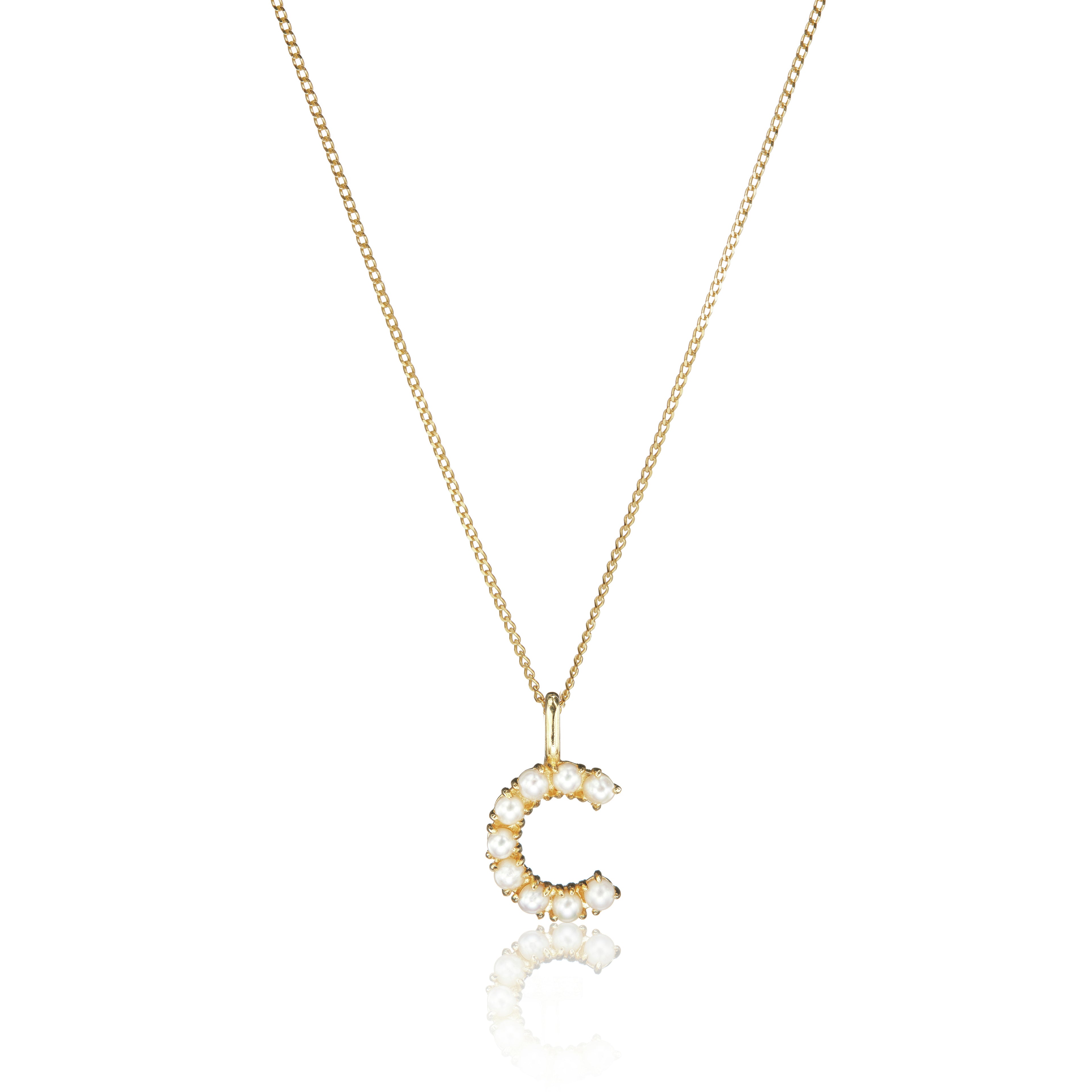 Solid Gold Pearl Initial Letter Necklace