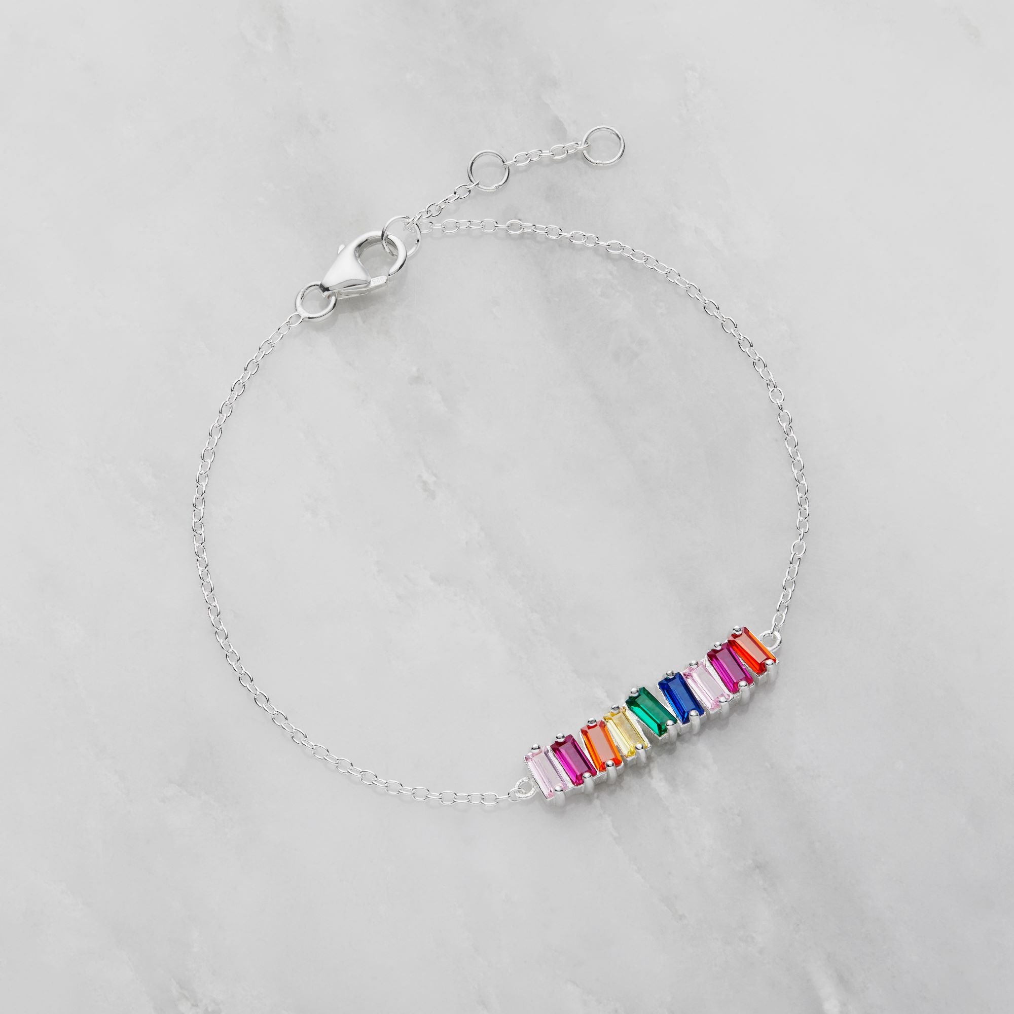 Silver Rainbow Gemstone Cluster Bracelet