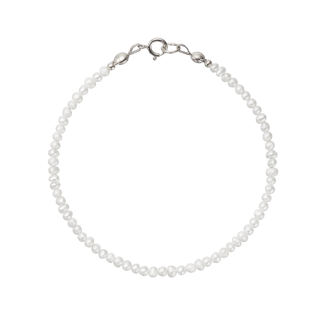 Silver small pearl bracelet on a white background