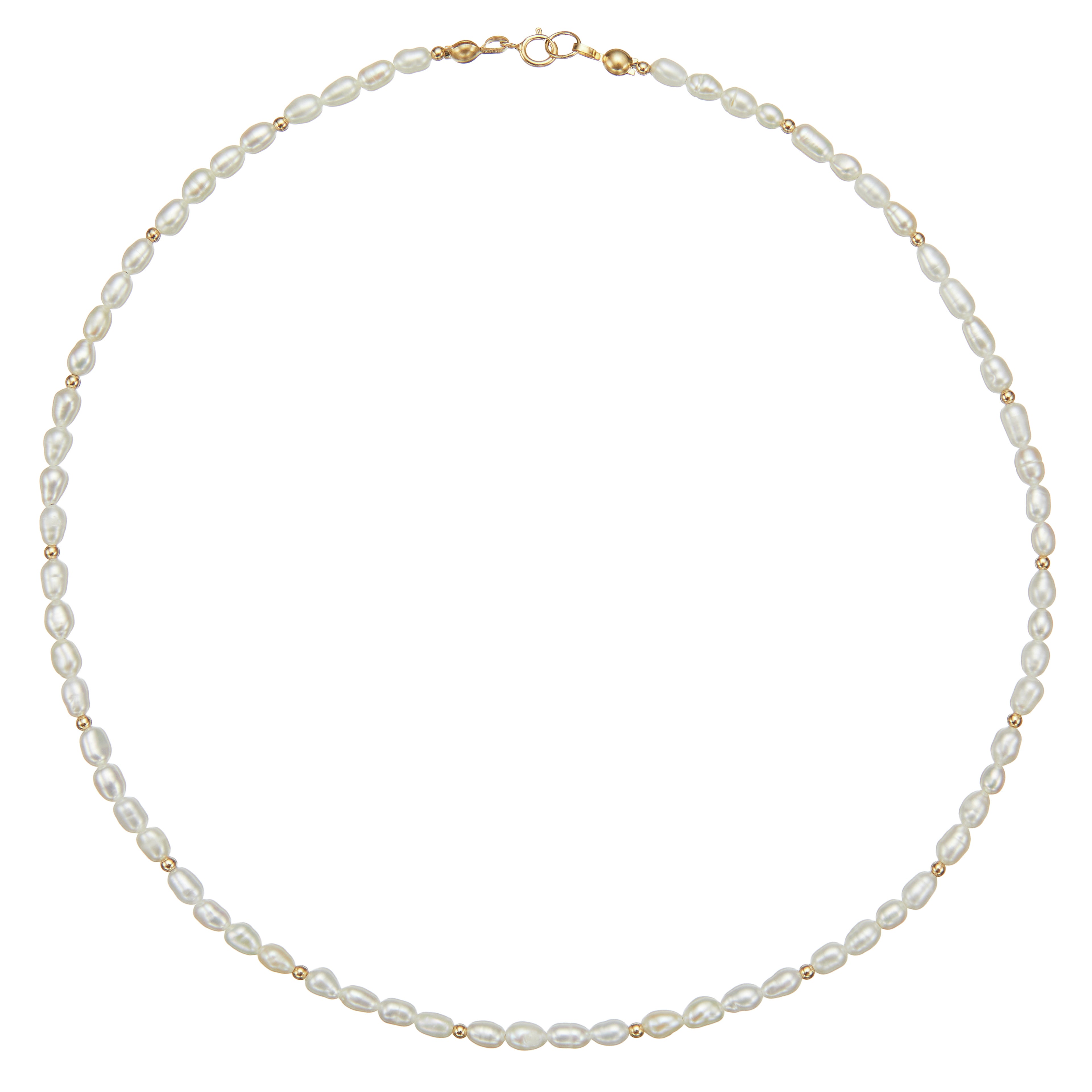 Gold beaded seed pearl choker on a white background