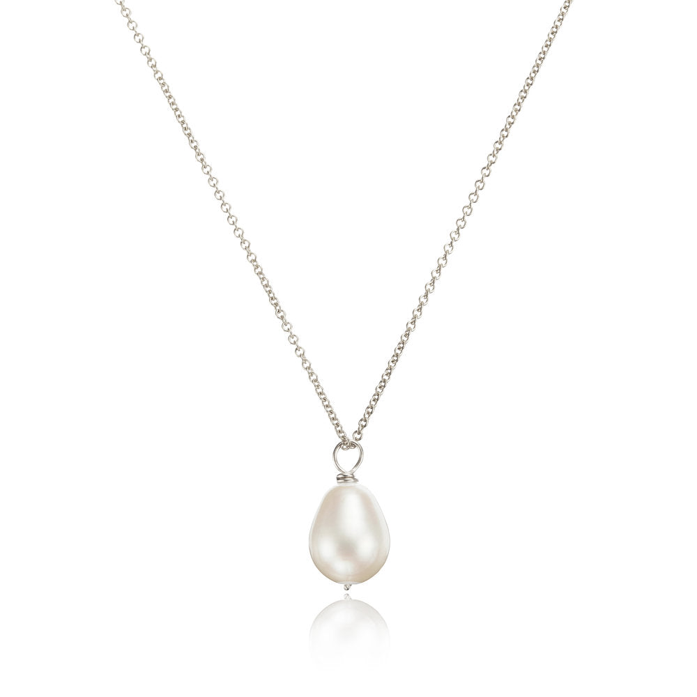 Silver Large Single Pearl Necklace