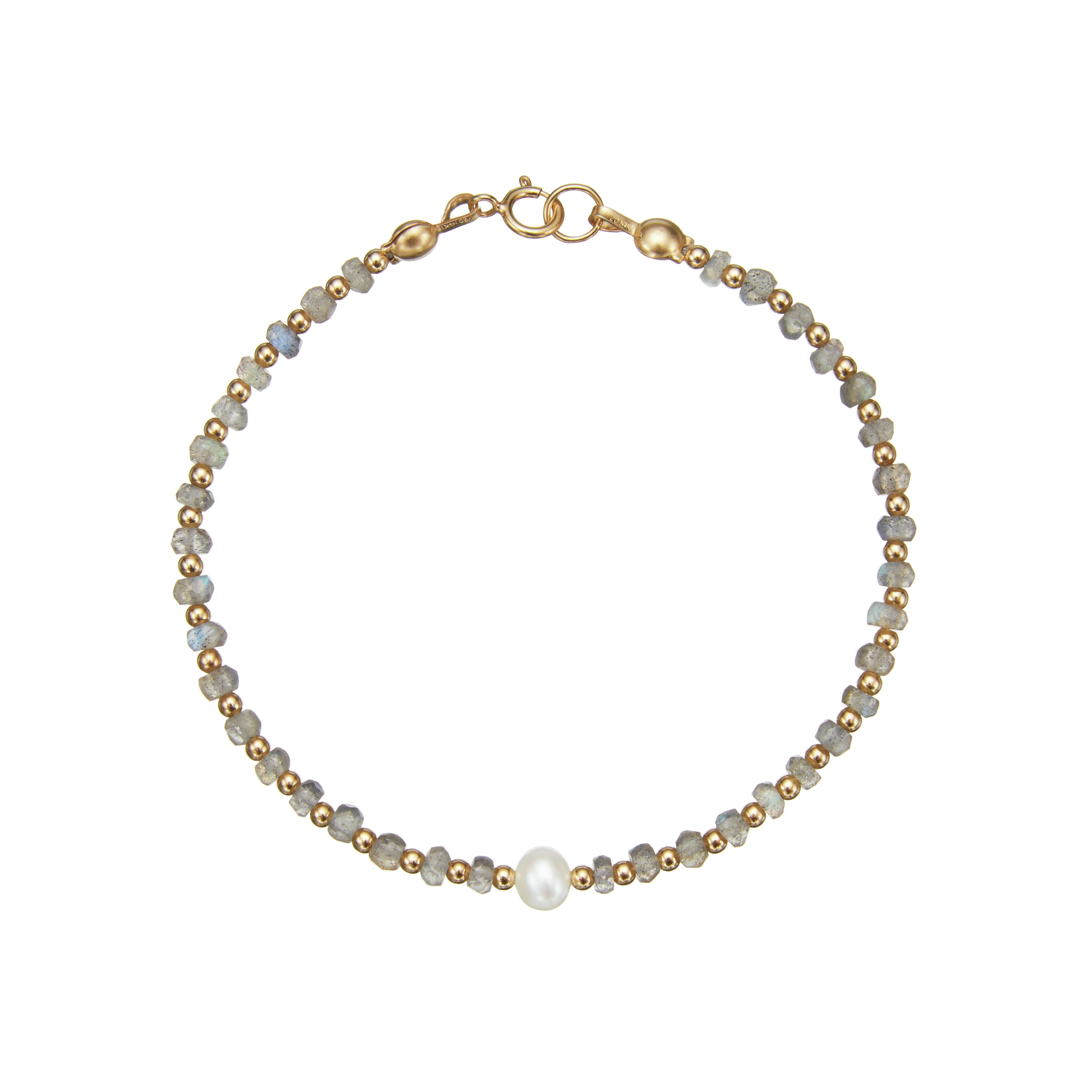 Gold labradorite gemstone bracelet on a white background 