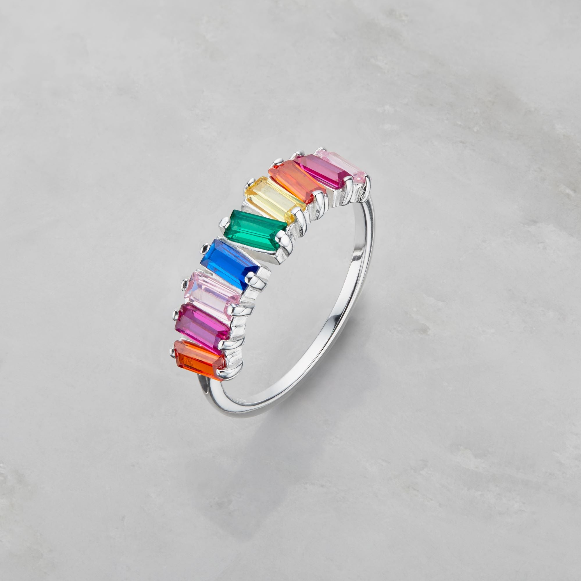 Silver Rainbow Gemstone Cluster Ring