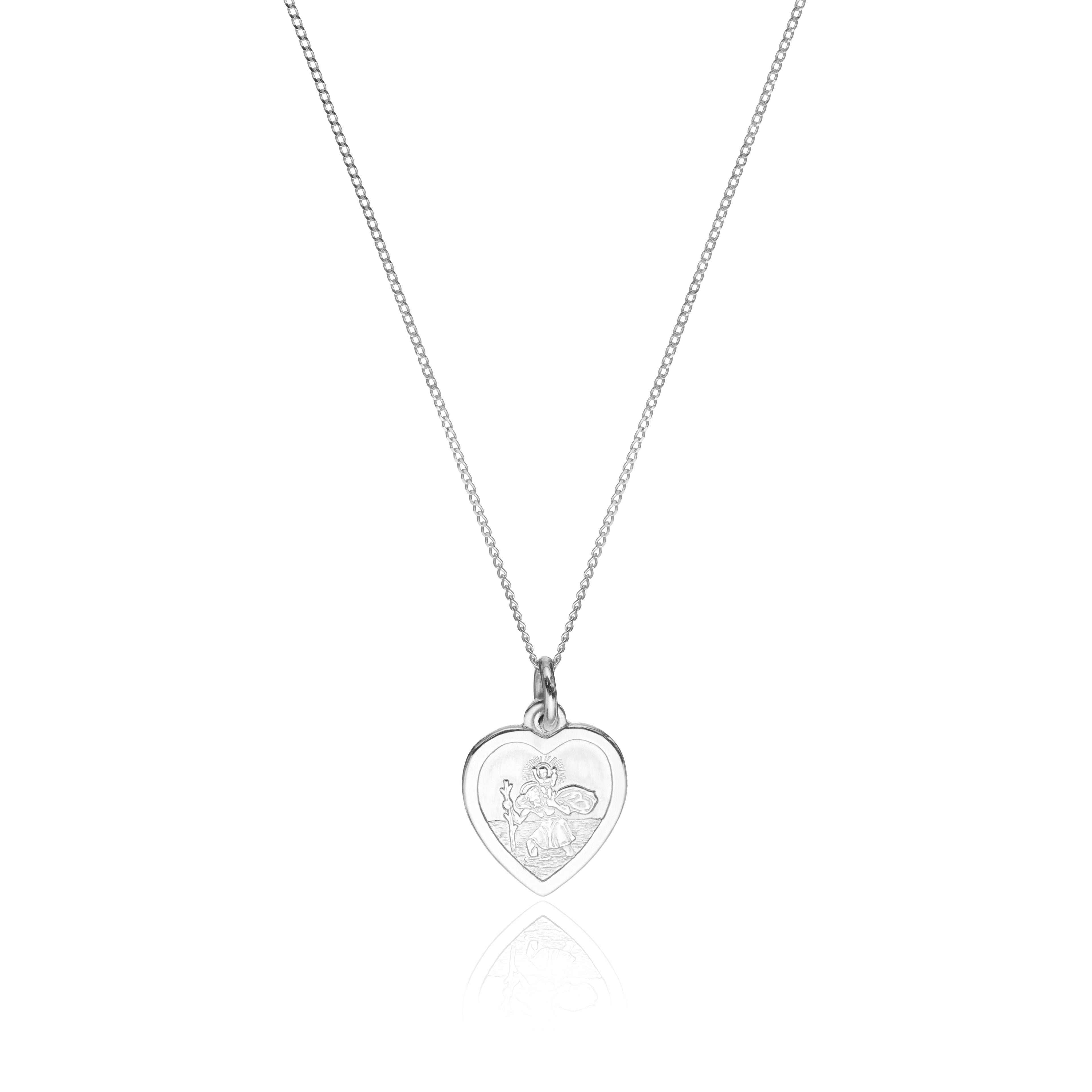 Silver small heart st christopher necklace on a white background
