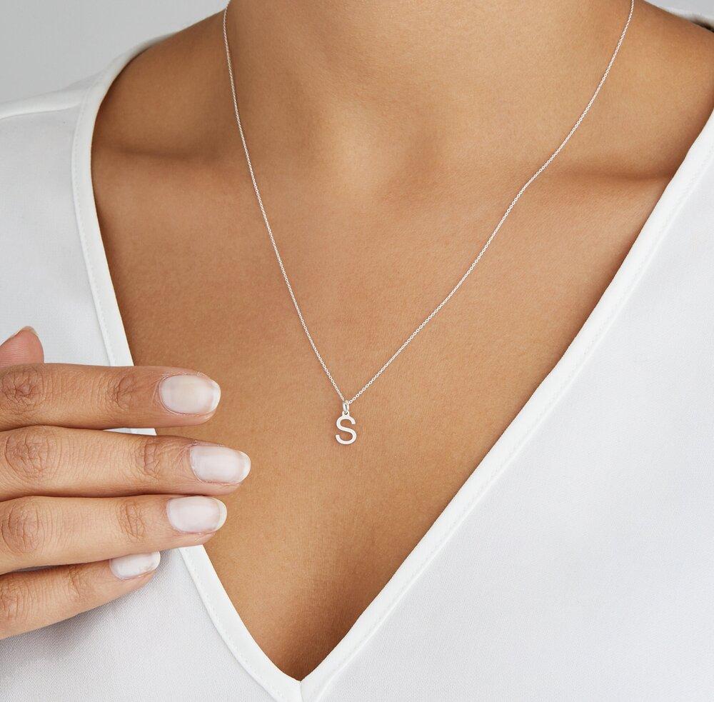 Solid White Gold Initial Letter Necklace