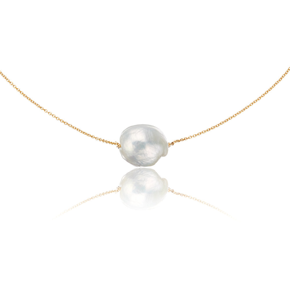 Gold large baroque pearl choker on a white background