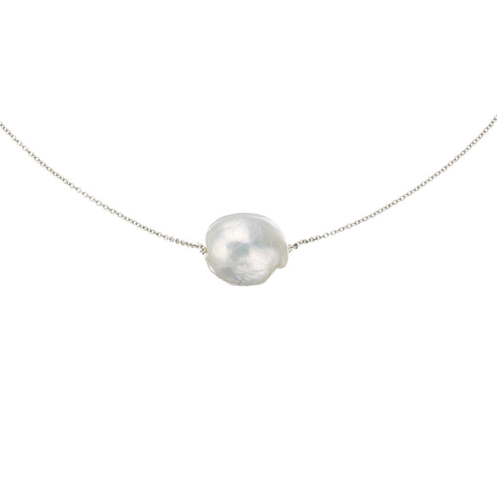 White Gold Large Baroque Pearl Choker
