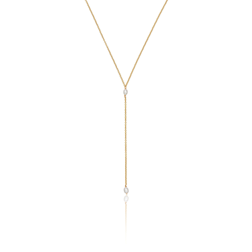 Rose Gold Plated With Pearl Lariat Necklace For Women