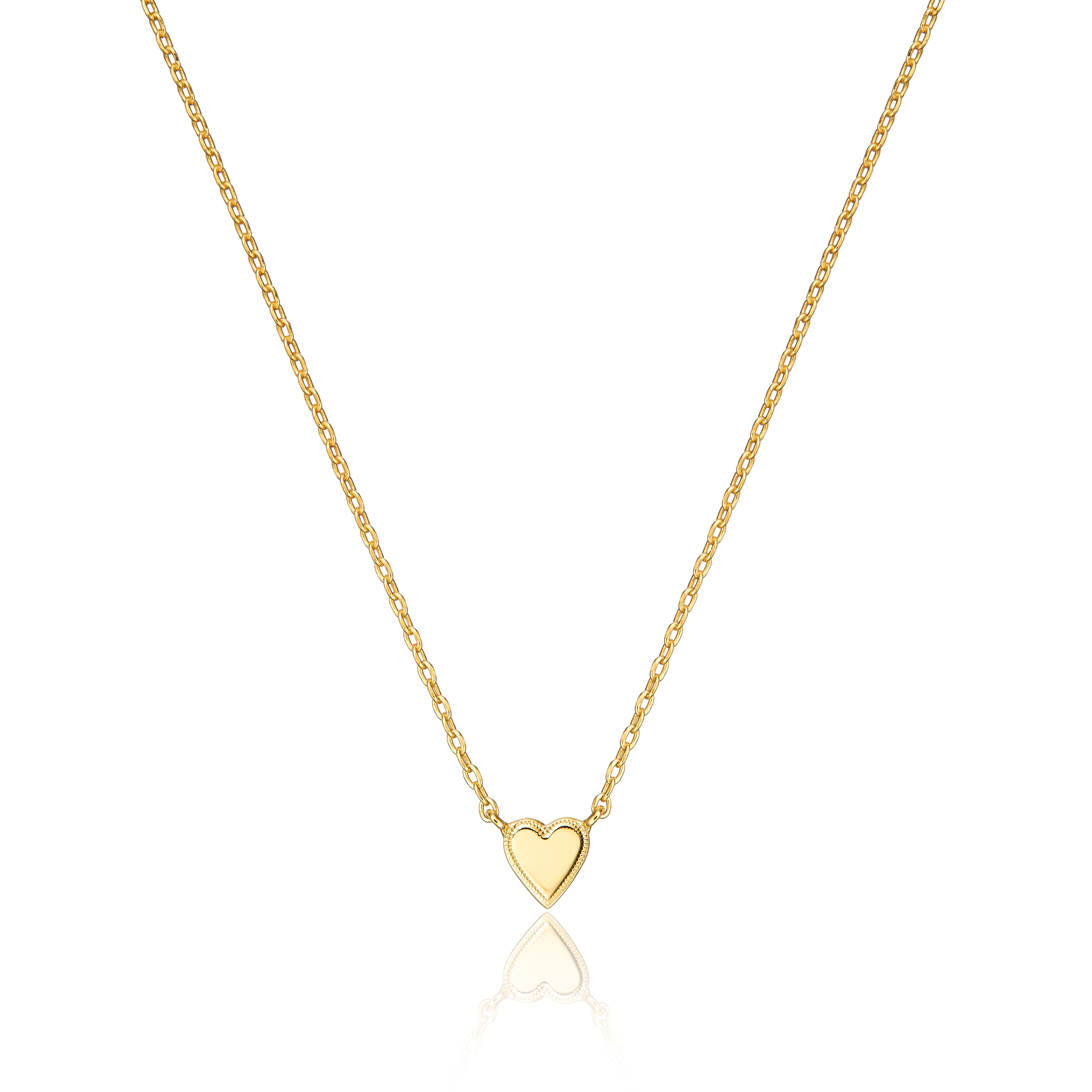 Gold tiny heart necklace on a white background