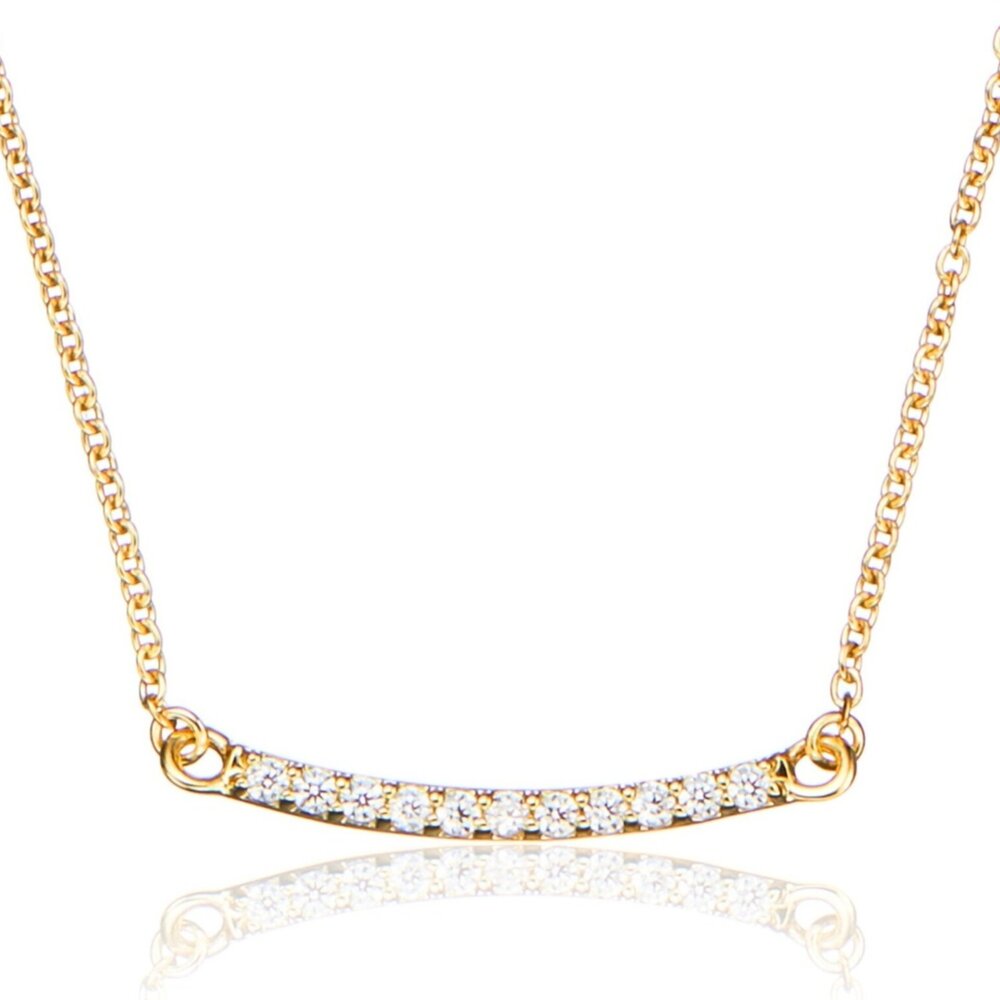 Gold diamond style bar necklace on a white background