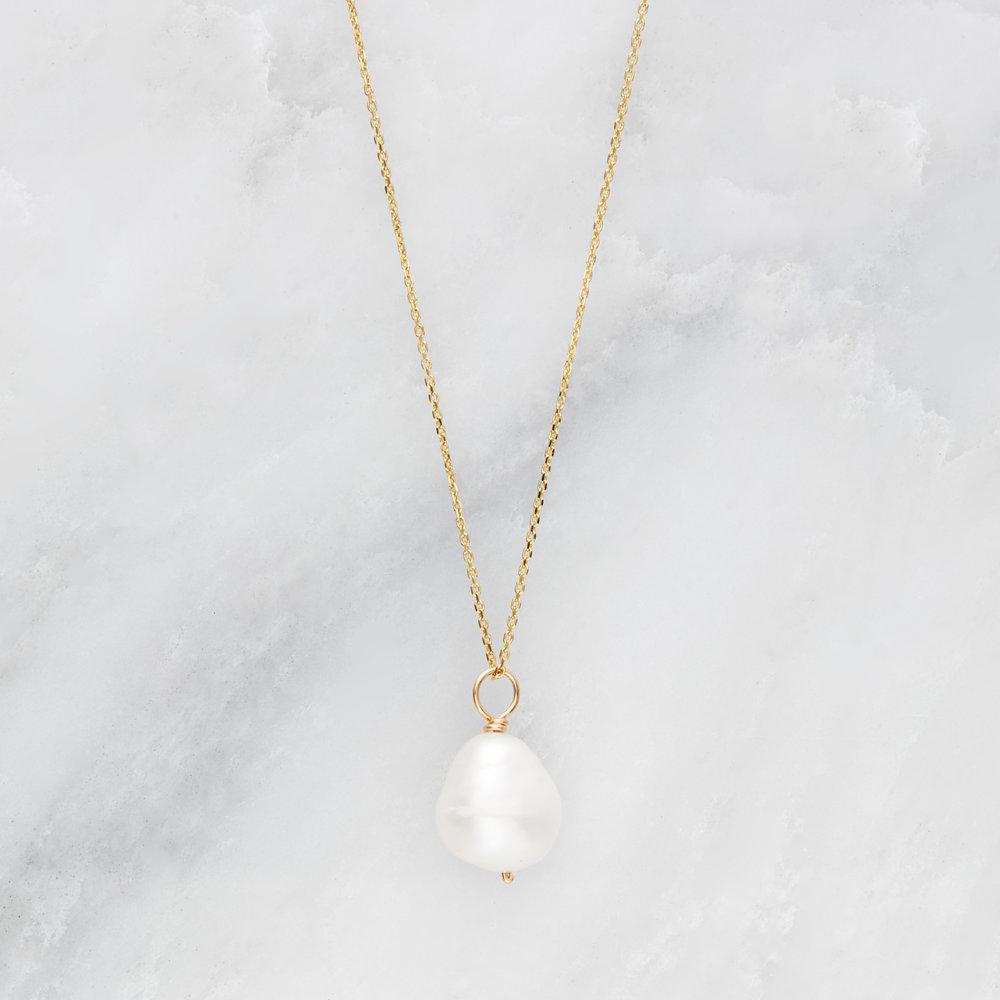 White Gold Large Single Pearl Necklace
