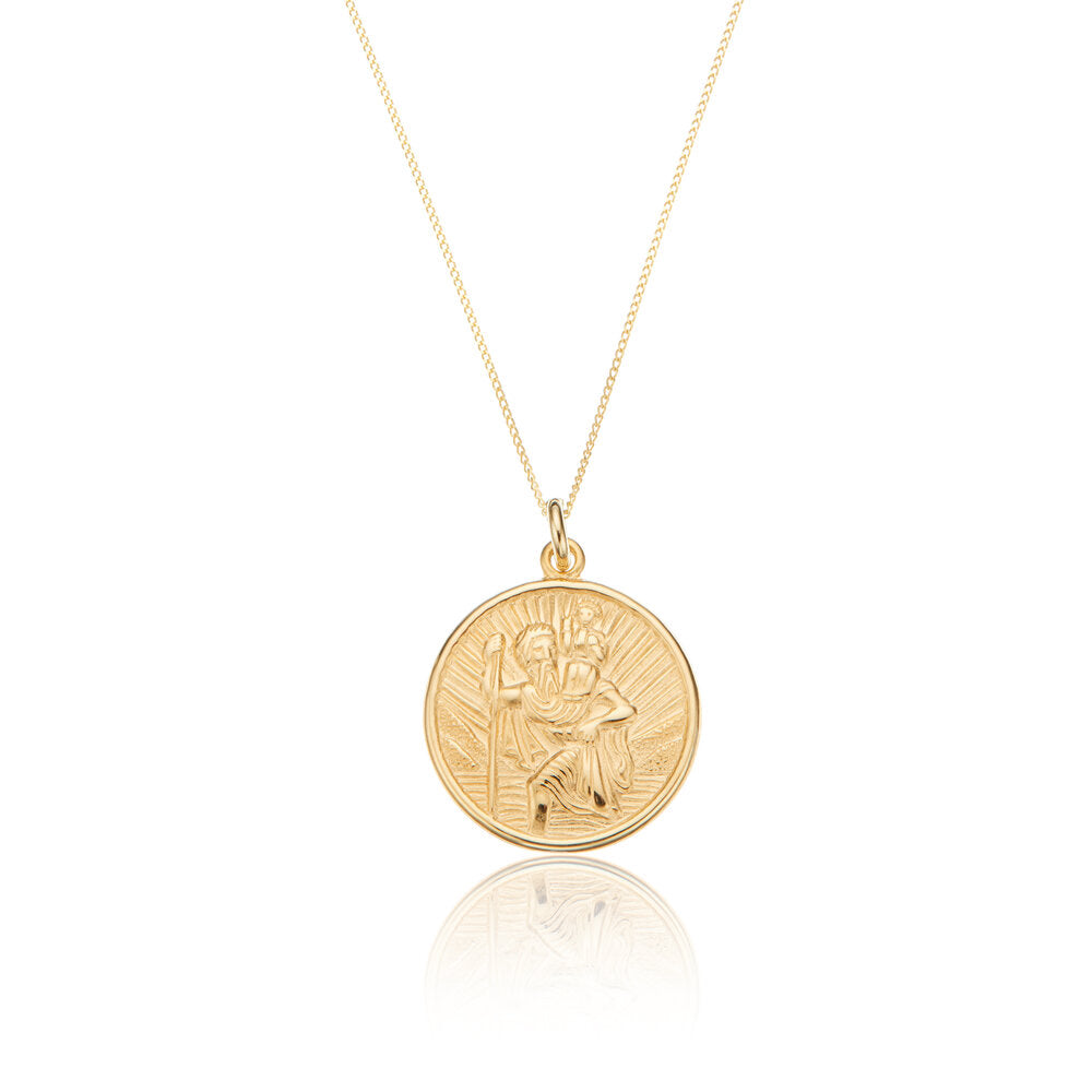 Solid Gold Medium Round St Christopher Necklace
