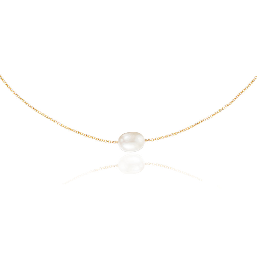 Gold Large Single Pearl Choker