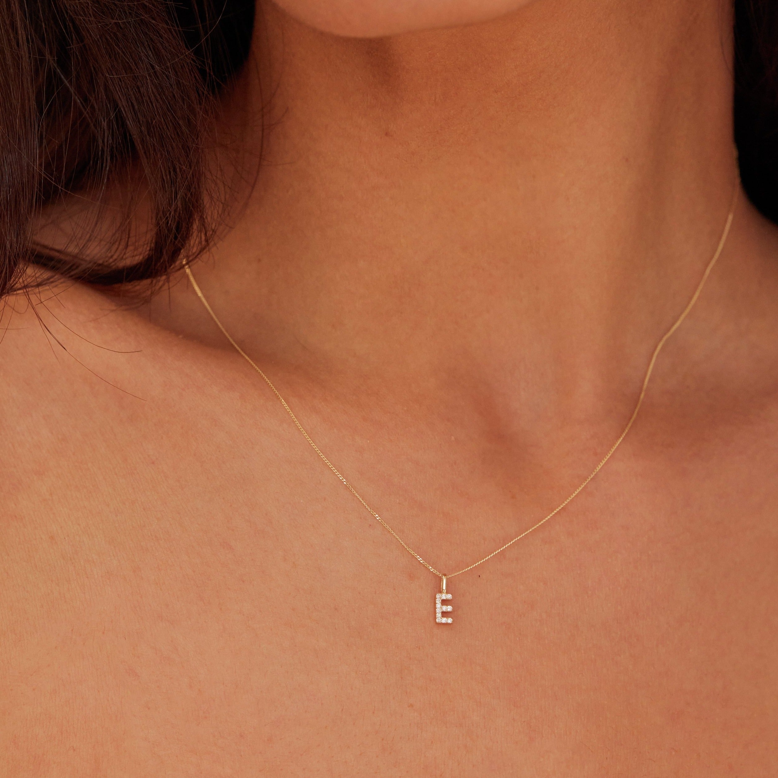 Solid Gold Genuine Diamond Initial Letter Necklace