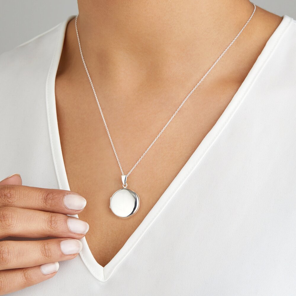 Silver Large Round Locket Necklace