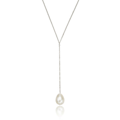 Silver Large Pearl Lariat Necklace – Lily & Roo