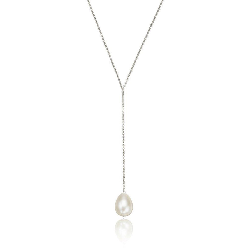 White Gold Large Pearl Lariat Necklace – Lily & Roo