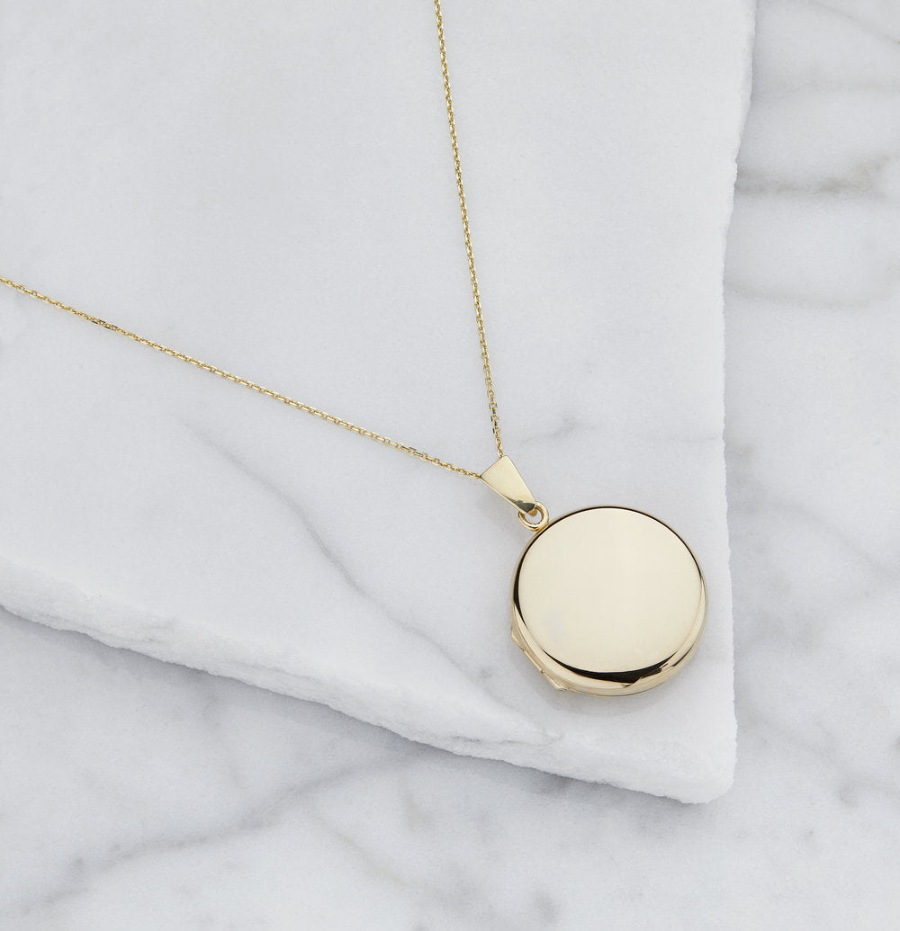 Solid Gold Large Round Locket Necklace