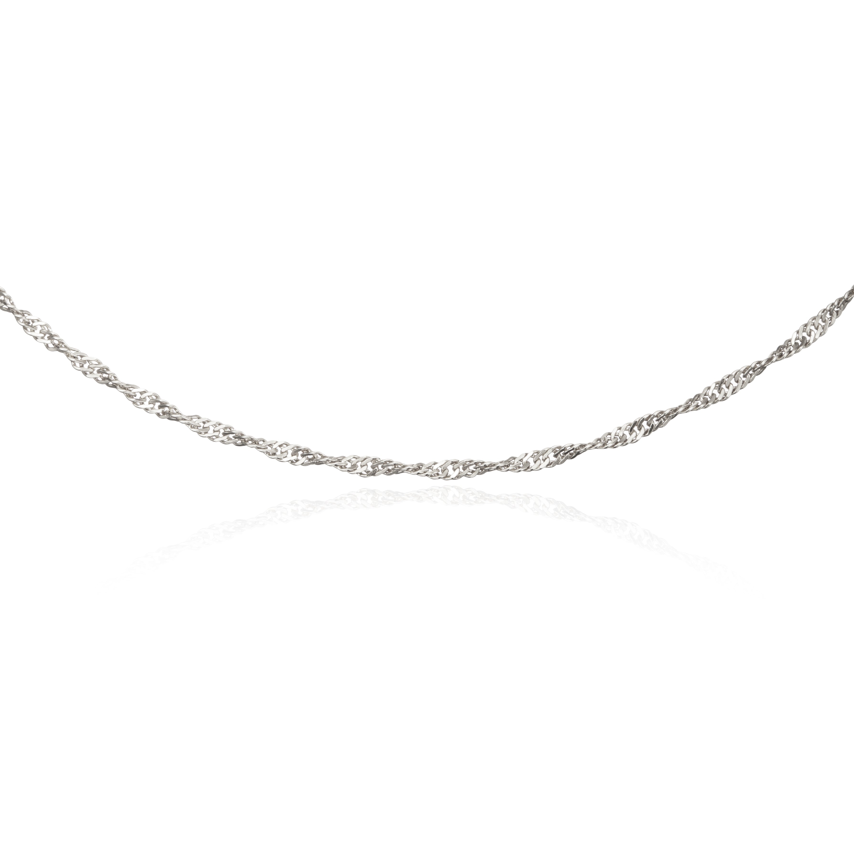 Silver twisted rope chain necklace close up on a white background