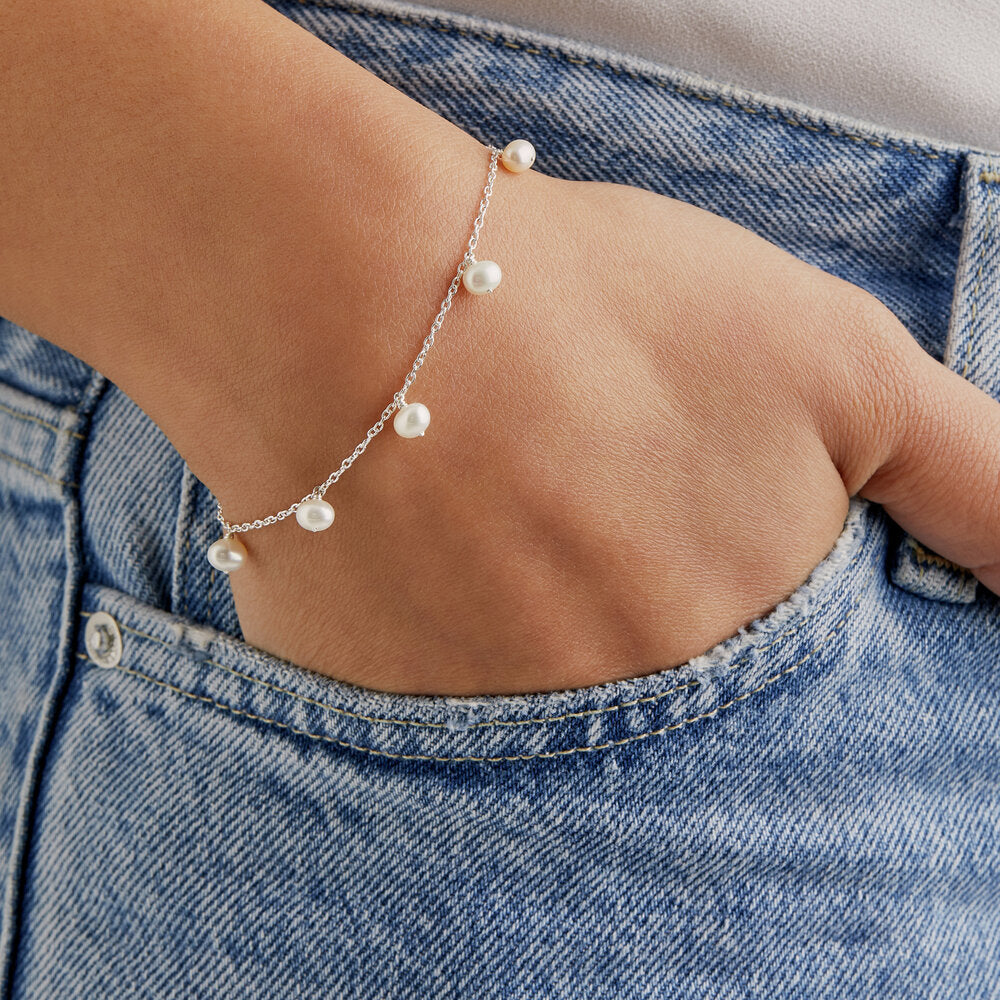 Silver Pearl Drop Bracelet