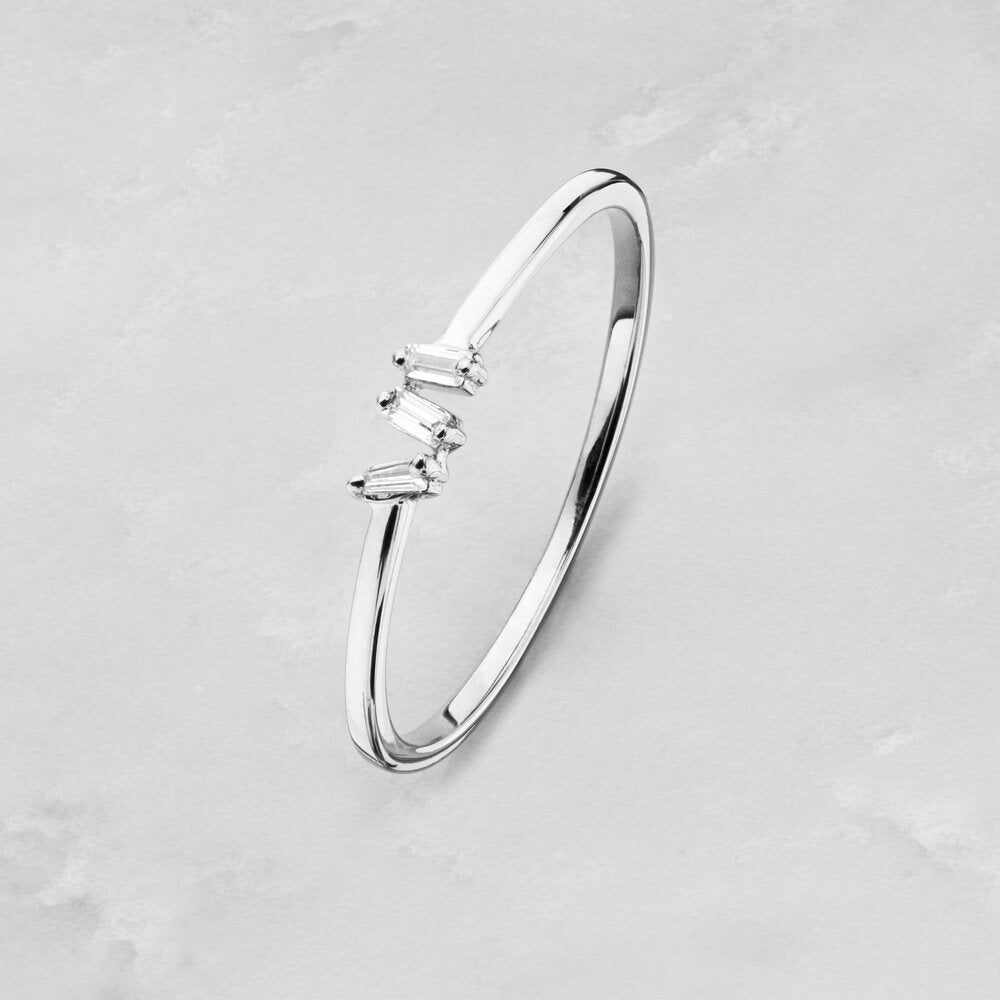 Silver Diamond Style Three Baguette Ring