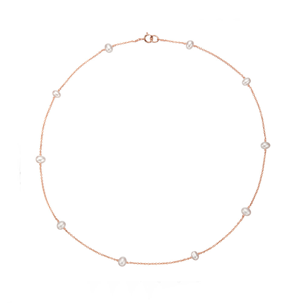 Rose gold ten pearl choker on a white background