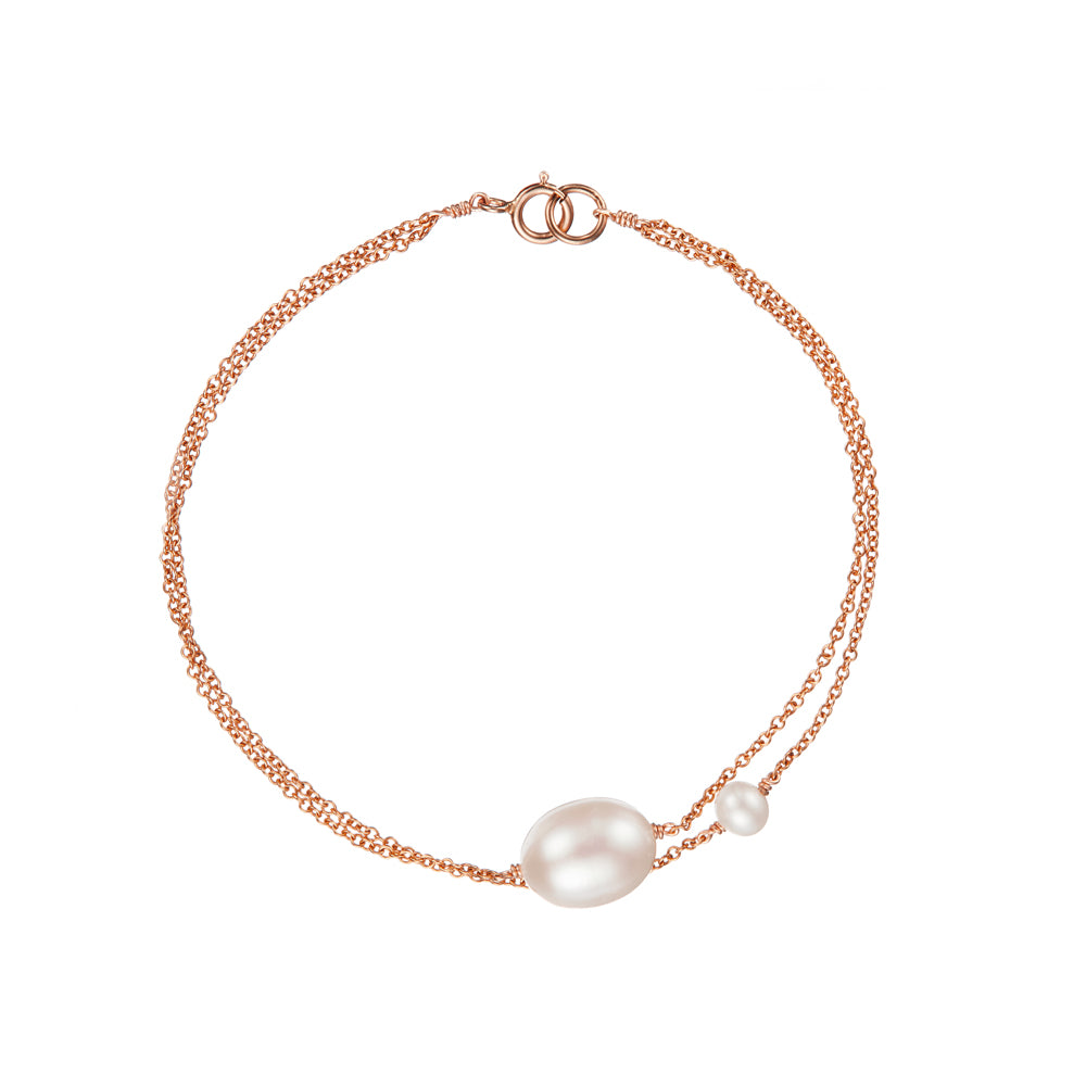 Rose Gold Layered Large Small Pearl Bracelet