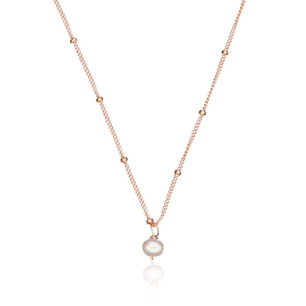 Rose Gold Single Pearl Satellite Necklace