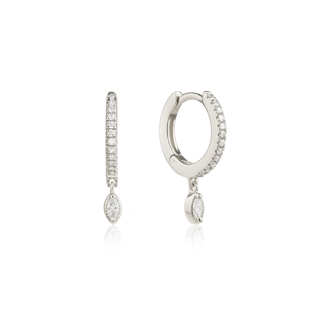 Silver Marquise Diamond Drop Hoop Earrings
