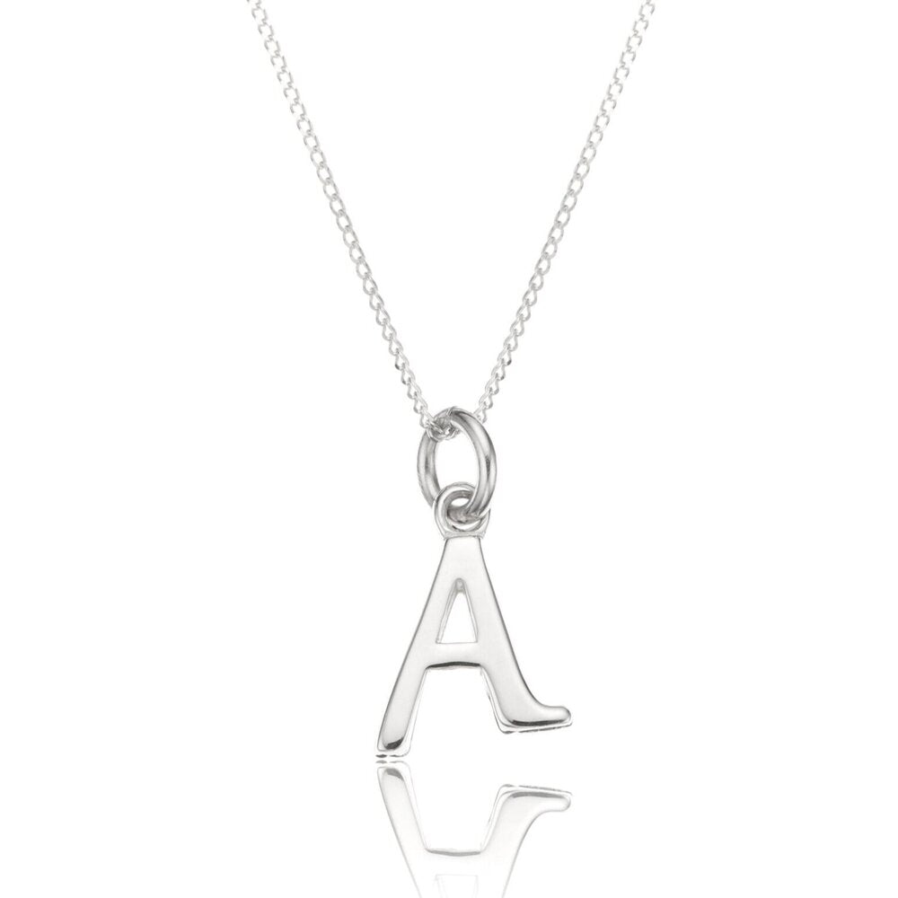 Silver curve initial letter necklace 'A'