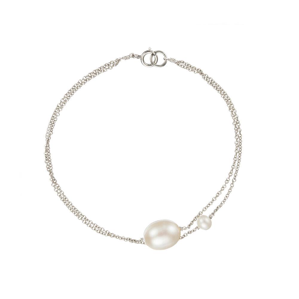 White Gold Layered Large and Small Pearl Bracelet