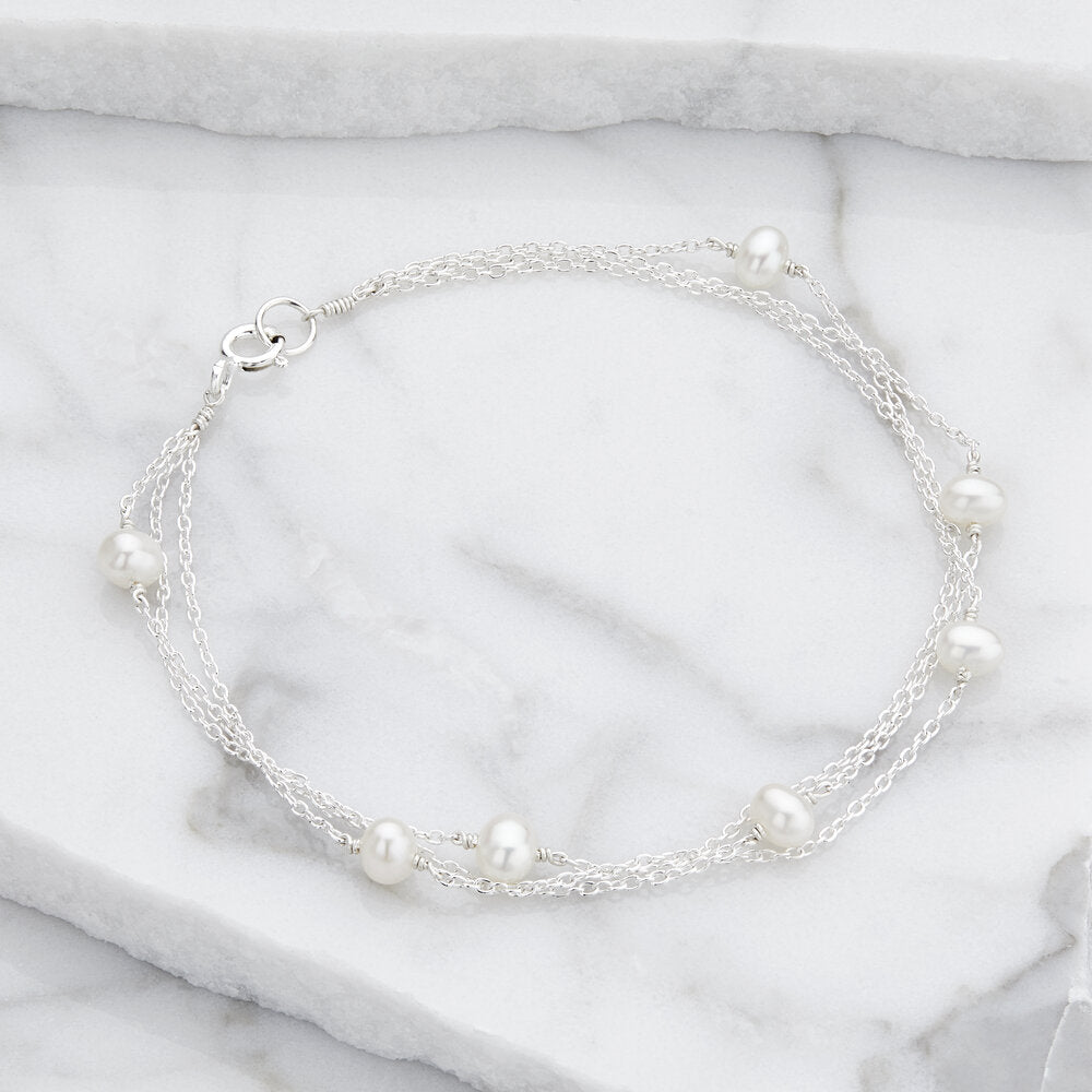 Silver Layered Pearl Bracelet