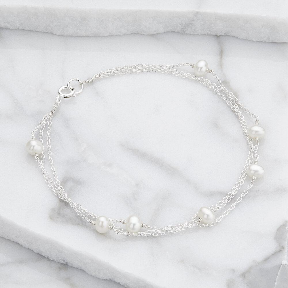 White Gold Layered Pearl Bracelet