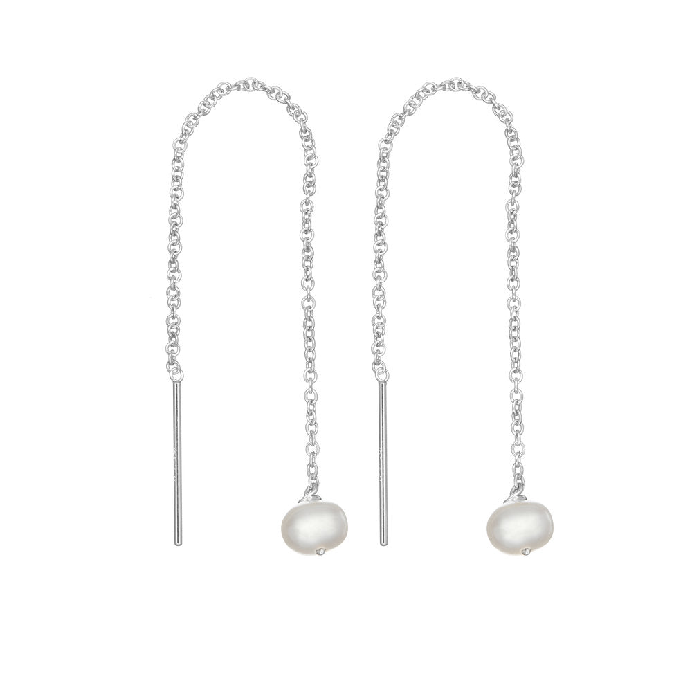 Silver Pearl Drop Ear Threaders